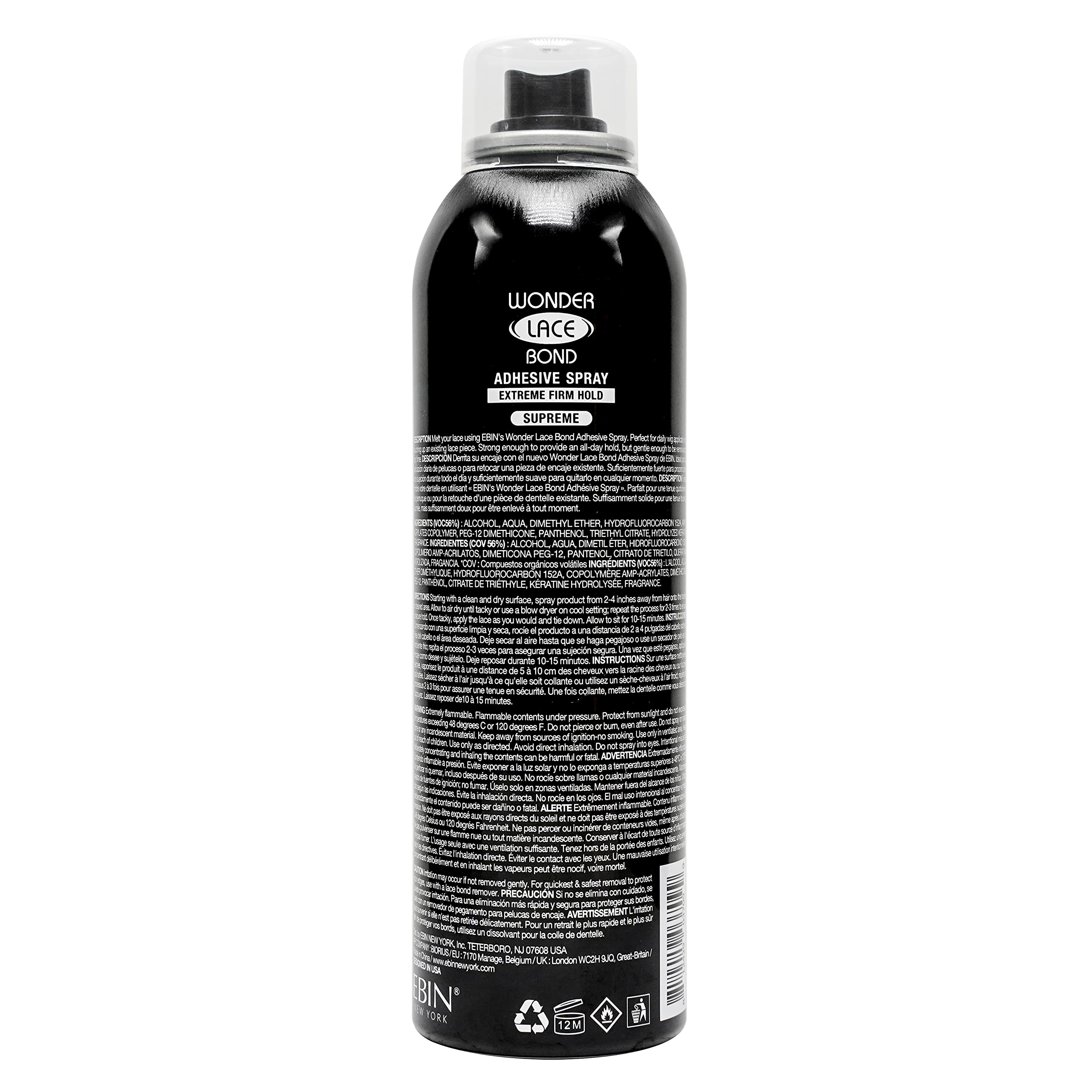 EBIN NEW YORK Wonder Lace Bond Adhesive Spray Supreme - Extreme Firm Hold 180ml | Supreme Use, Fast Drying, No Residue, No Build-up, Powerful Hold, All-day Hold, Easy Daily Wig Install