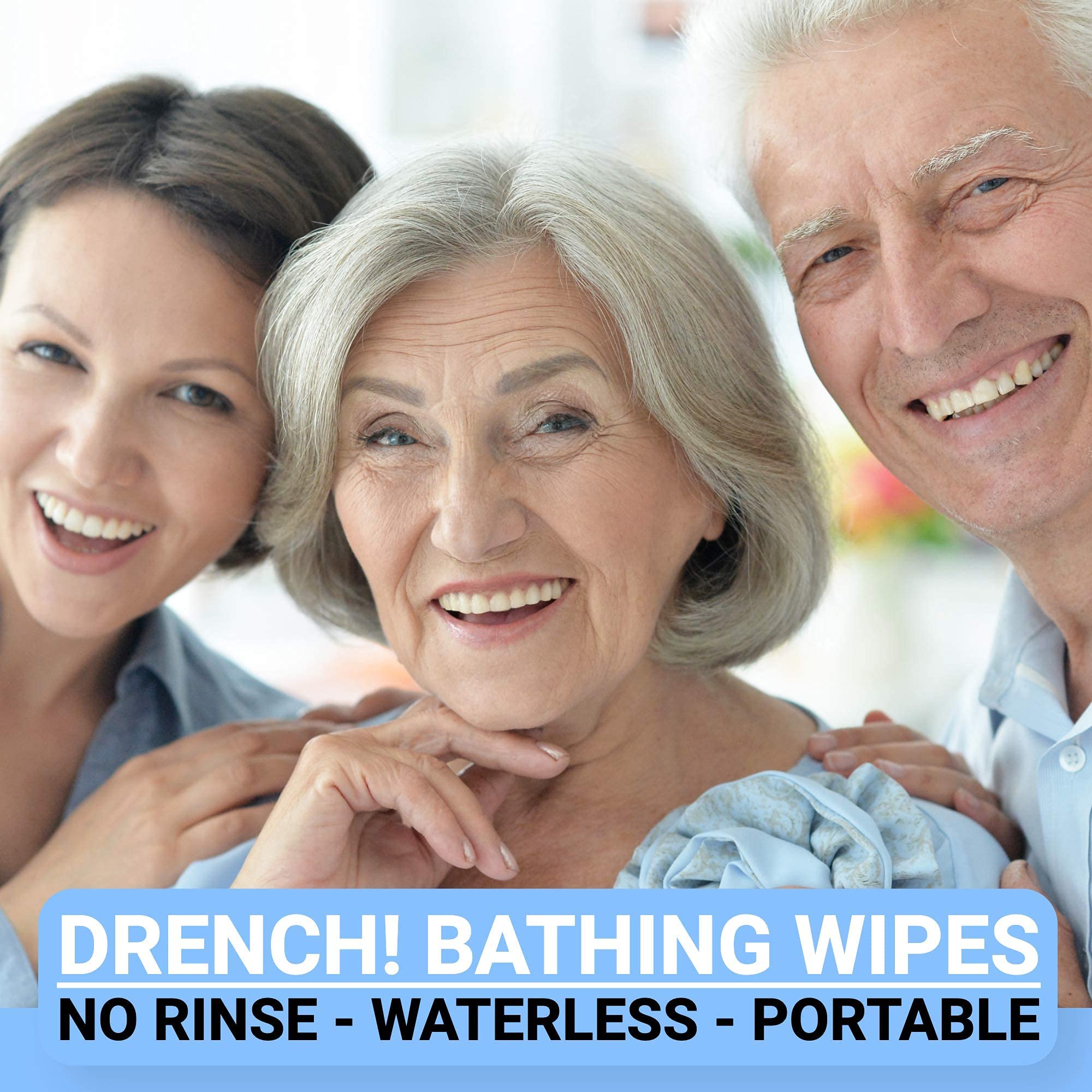 Drench! 60 Pack Luxury Body Wipes for Adults No Shower | No Water Bathing & Cleansing Water Wipes | Microwaveable Rinse-Free Waterwipes | Big Wet wipes for adults, Antibacterial & Deodorant