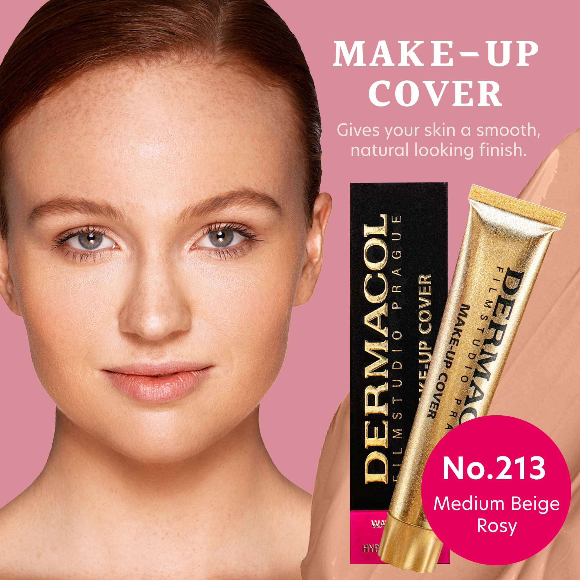 Dermacol Full Coverage Foundation | Long Lasting Waterproof Makeup Cover Cream SPF30 | Hypoallergenic & Light Weight Liquid | Tattoo, Acne, Spots, Under-eye Skin Cover-up | Medium Beige Rosy 213, 30g