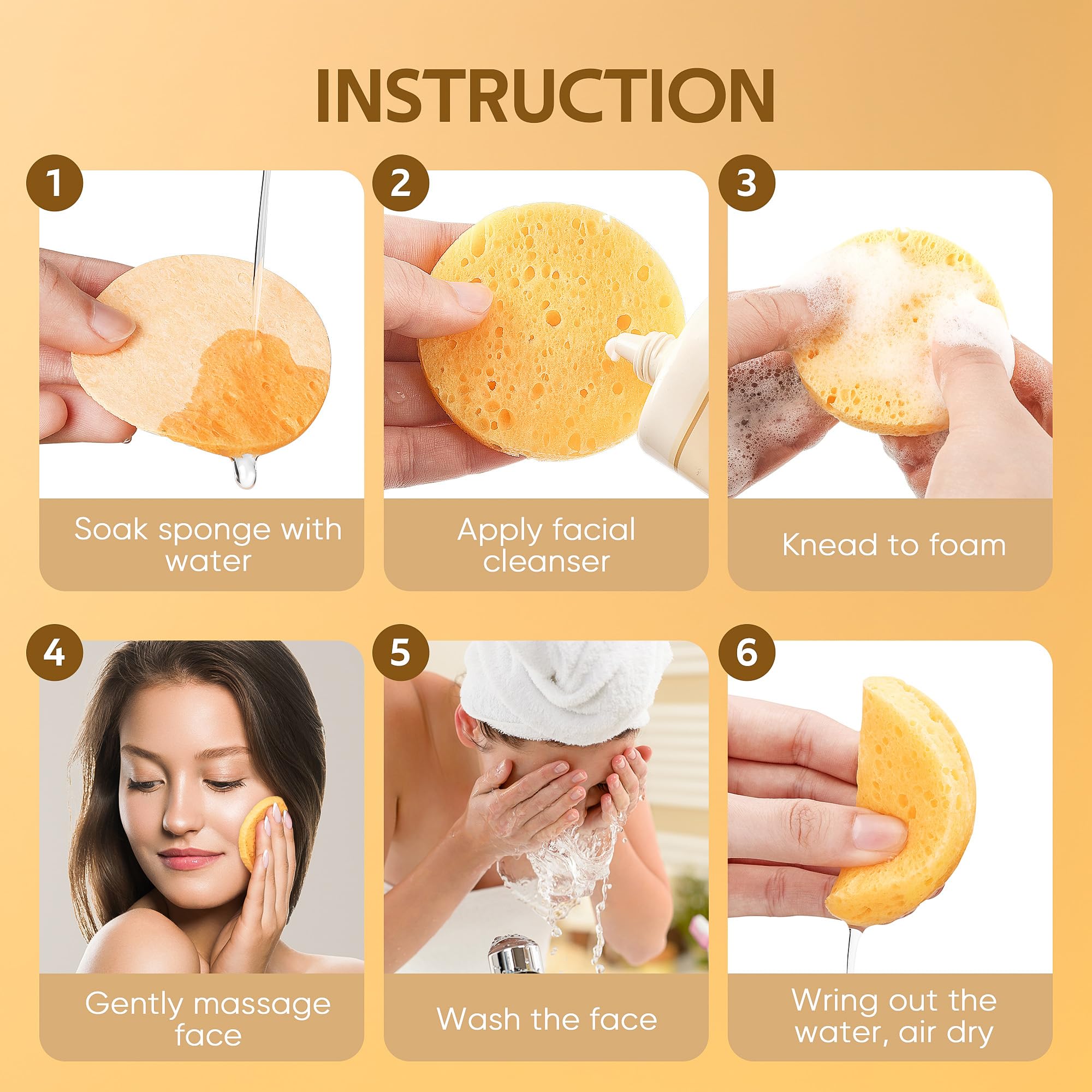 GAINWELL 50-Count Compressed Cellulose Facial Sponges, 100% Natural Cosmetic Spa Sponges for Cleansing, Exfoliating Mask, Makeup Removal