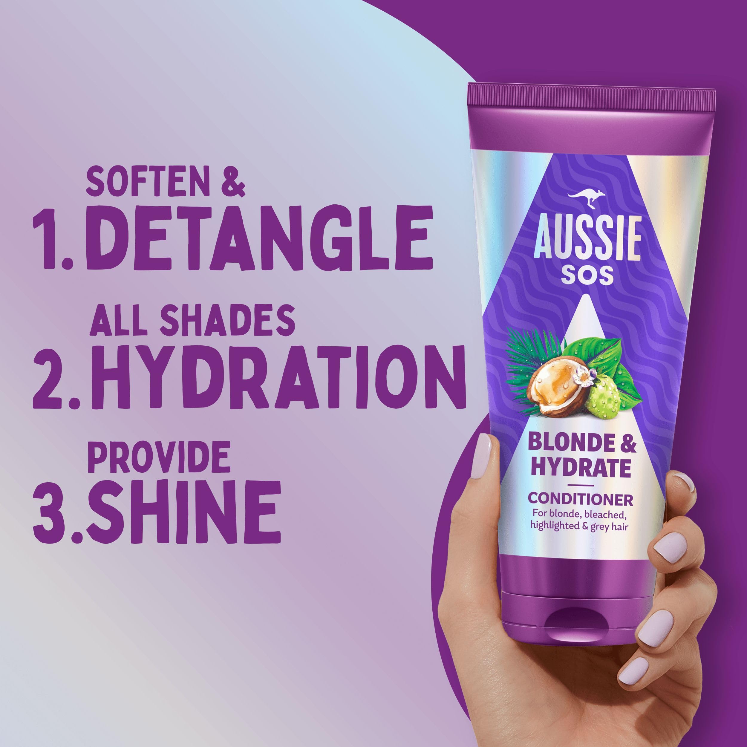 Aussie Blonde Hydration Vegan Purple Shampoo, Conditioner And 3 Minute Miracle Hair Mask Set, Silver Toner, Neutralises Yellow & Brassy Tones for Hydrated Hair.