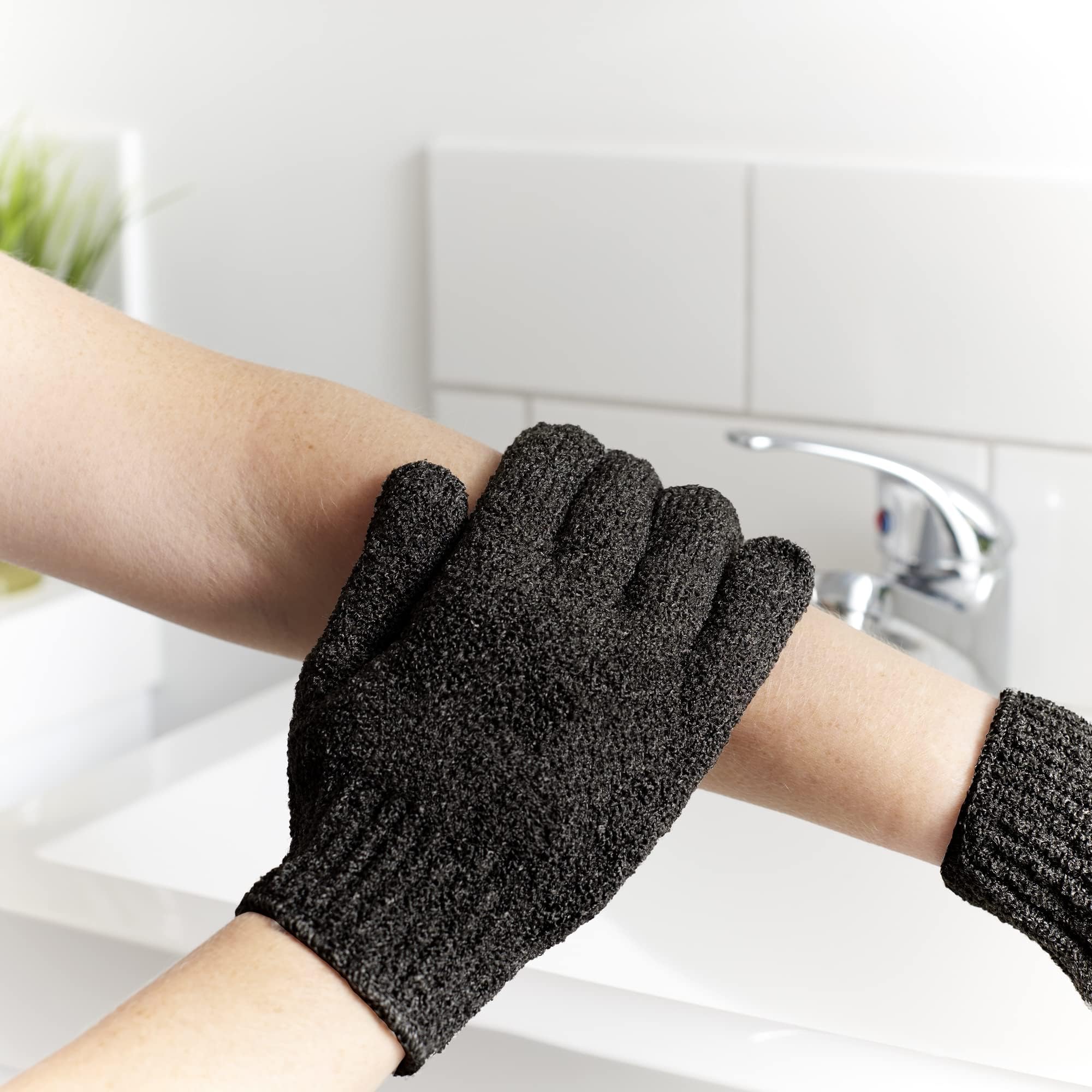 Temple Spring Exfoliating Glove, Carbonized Rayon Bamboo Exfoliating Body Scrubber, Loofah Washcloth, Exfoliate Loofa Shower Scrubber, Body Exfoliator Scrub, Shower Loofah Bath Sponge - Black