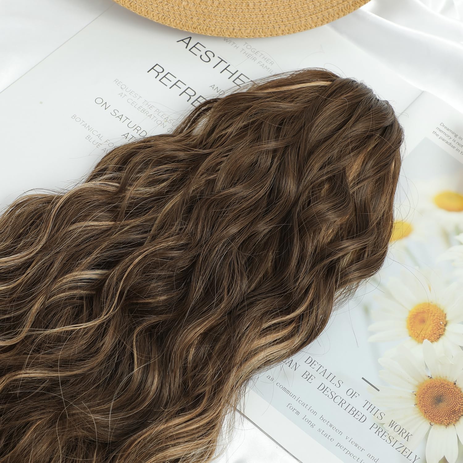 FINE PLUS Ponytail Extension Claw Synthetic Curly Wavy Claw Clip in Ponytail Hair Extensions 18INCH Curly Ponytail Extension Hair Hairpieces for Daily Party Use Dark Cool Brown Color