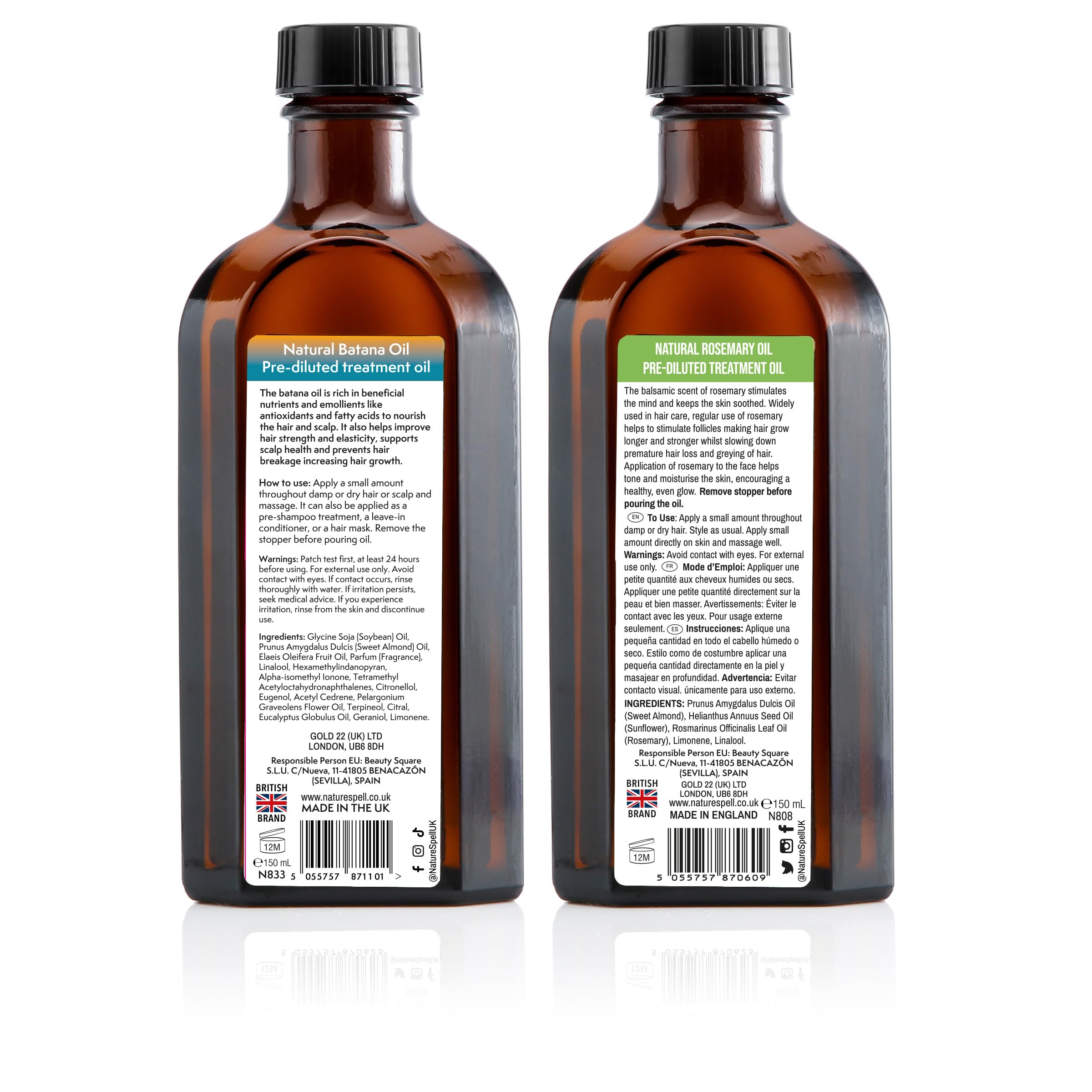 Nature Spell Rosemary Oil & Batana Oil Hair Care Set For Hair Growth, Scalp & Hair Strengthening Duo, With Applicator & Pump, 2 x 150ml