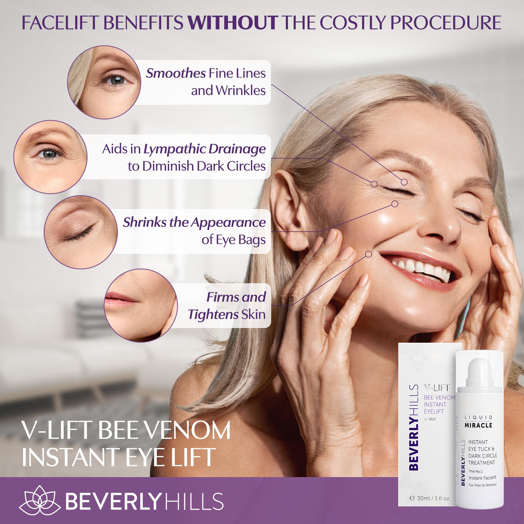 BEVERLY HILLS V-Lift Instant Eye Lift and Tuck Bee Venom Serum for Treating Puffy Eyes, Dark Circles, and Wrinkles