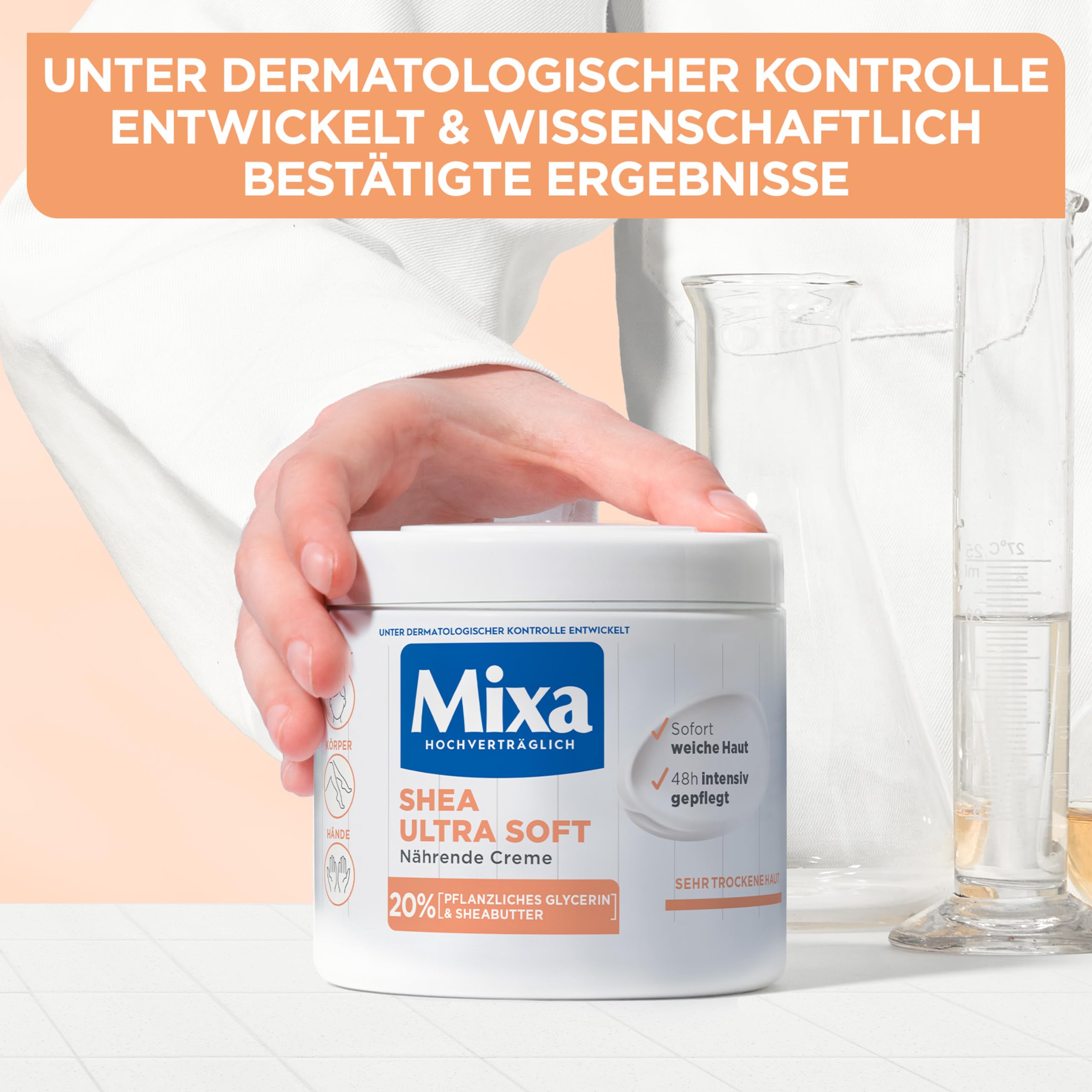 Mixa Shea Intensive Nährende Creme mit 20% pflanzlichem Glycerin und Sheabutter für sehr trockene Haut, für Gesicht, Körper und Hände