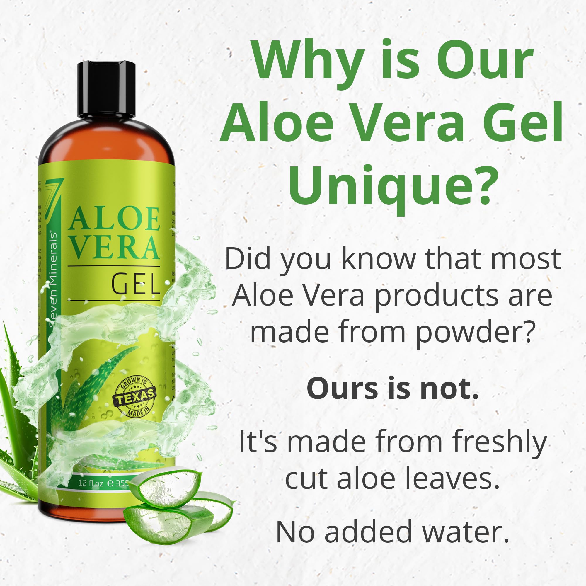 Seven Minerals Organic Aloe Vera Gel with 100% Pure Aloe from Freshly Cut Aloe - NO ACRYLATES & CROSSPOLYMERS, so it absorbs rapidly with No sticky residue - Big 355 ml / 12 fl oz