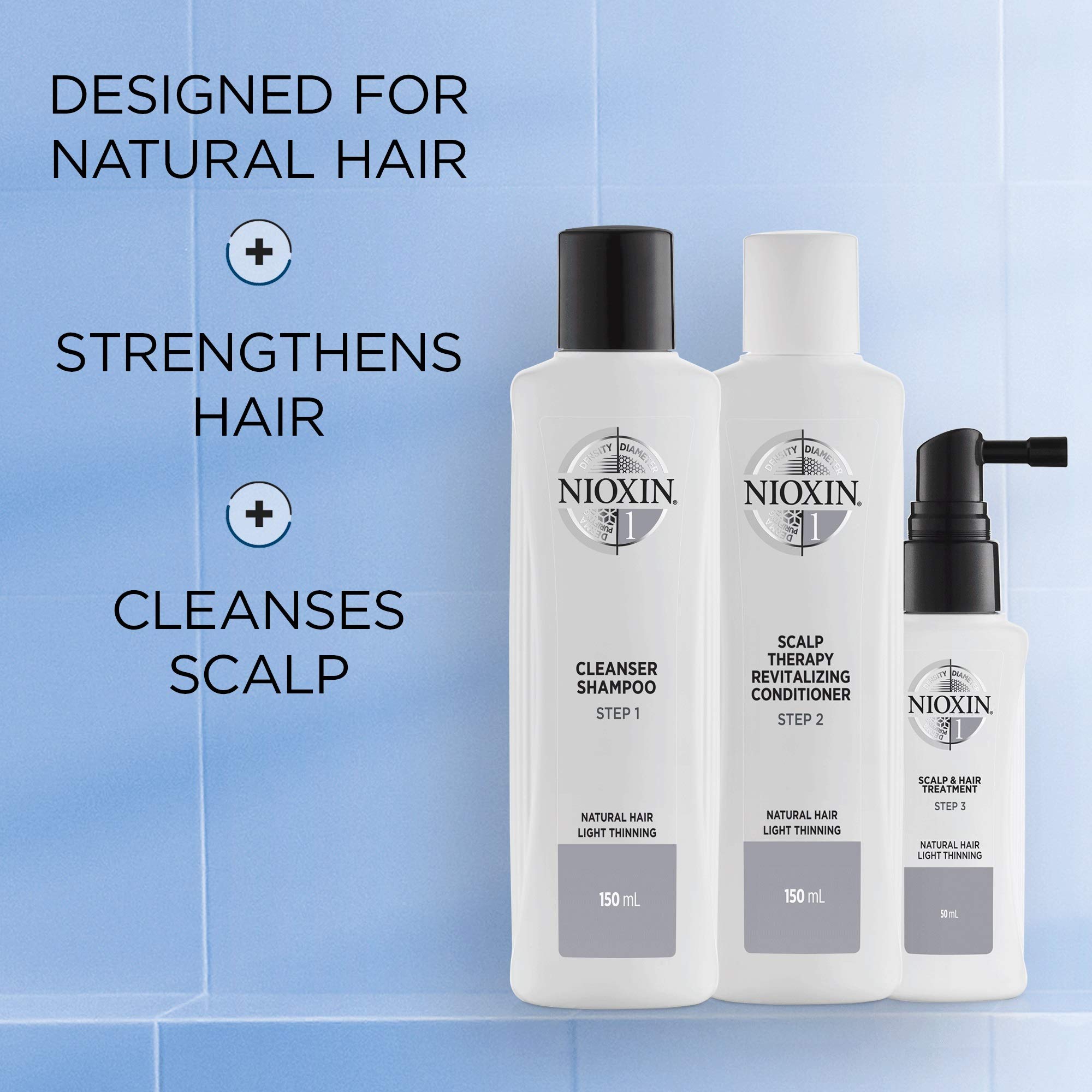 Nioxin 3-Part System, System 1 Natural Hair with Light Thinning, Hair Thickening Treatment, Scalp Therapy, Trial Kit