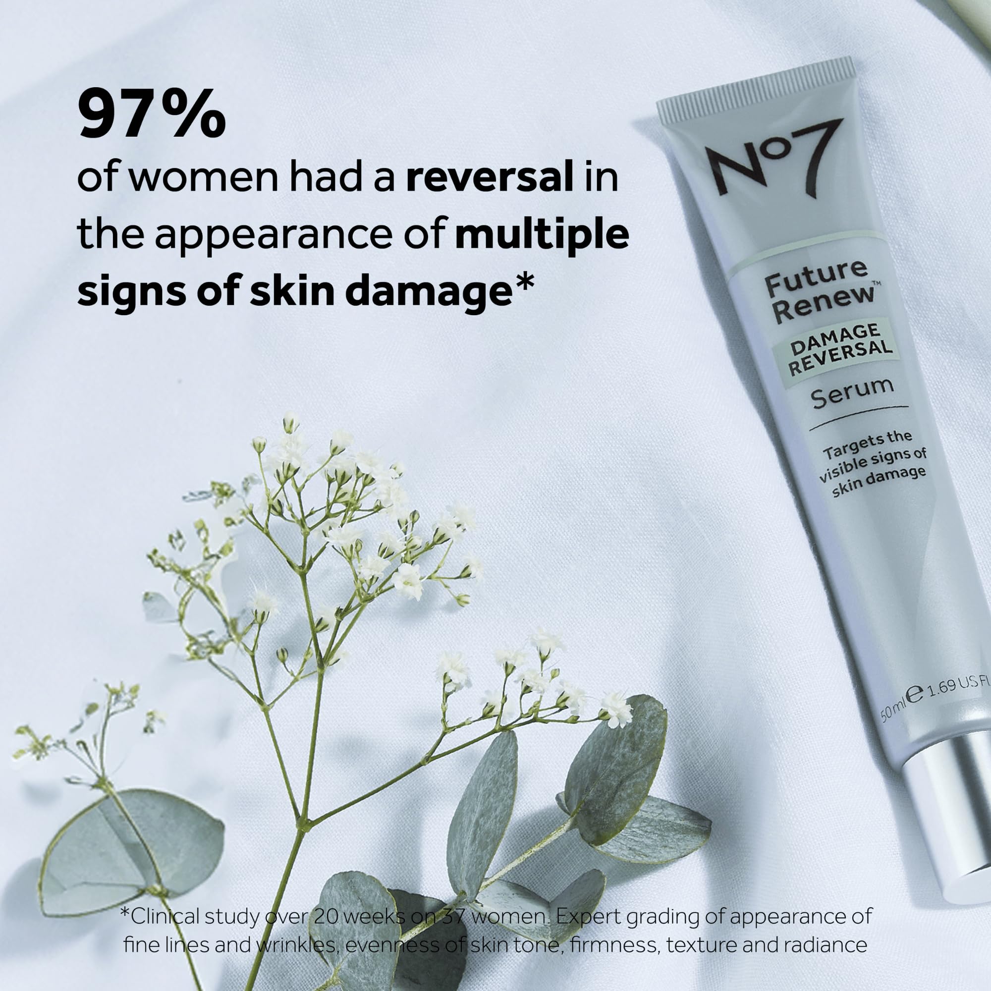 No7 Future Renew Damage Reversal Serum - Anti-Aging Face Serum for Glowing Skin - Hyaluronic Acid + Niacinamide for Sun Damage Reversal - Dermatologist-Approved, Sensitive Skin Suitable (0.84 Fl Oz)