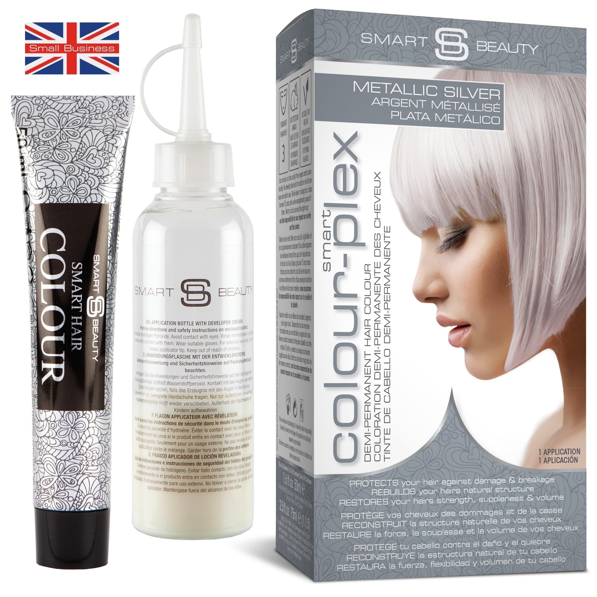 Metallic Silver Hair Dye Demi-Permanent, Grey Toner for Bleached Hair, Anti-Breakage Plex Hair Care, Vegan Hair Dye & Cruelty-Free, 100% Grey Coverage, Silver Grey Hair Colour by Smart Beauty
