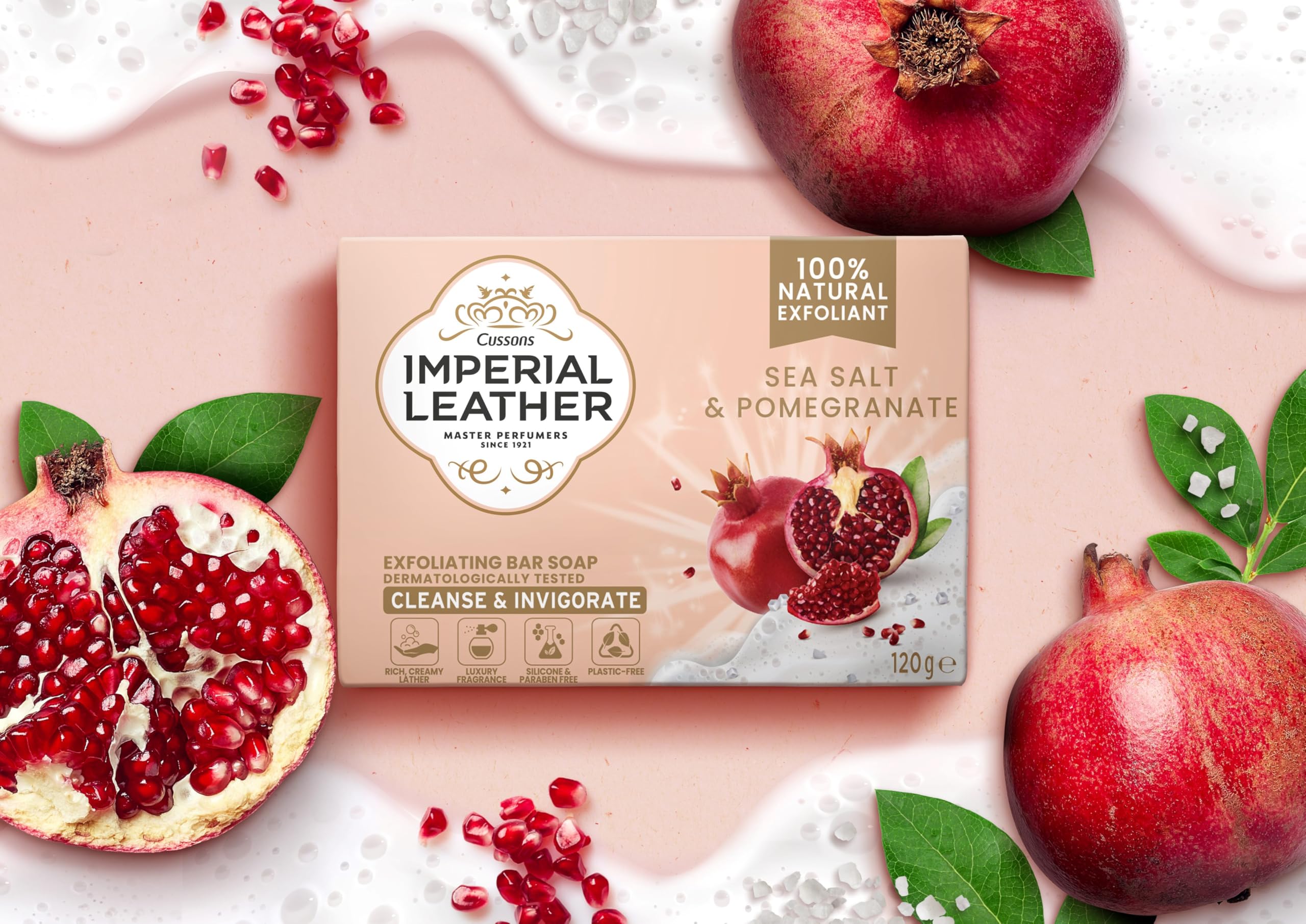 Imperial Leather Pomegranate & Sea Salt Exfoliating Bar Soap, Bulk Buy, Pack 12 x 120g