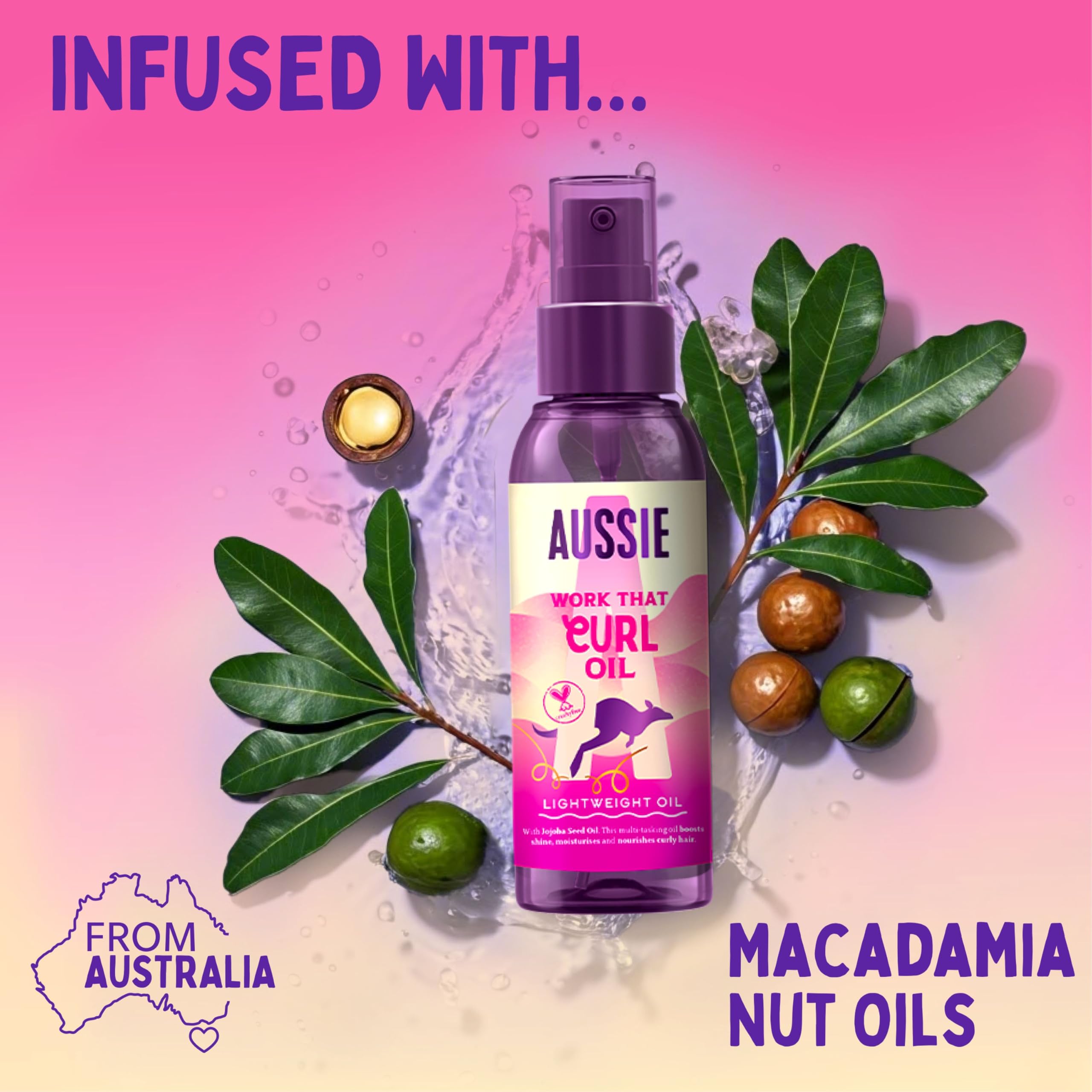 Aussie Work That Curl Lightweight Oil 100ml. Multi-Tasking Hair Serum to Boost Shine, Moisturise and Nourish Curly Hair. Infused with Jojoba Seed Oil. Vegan and Cruelty-Free