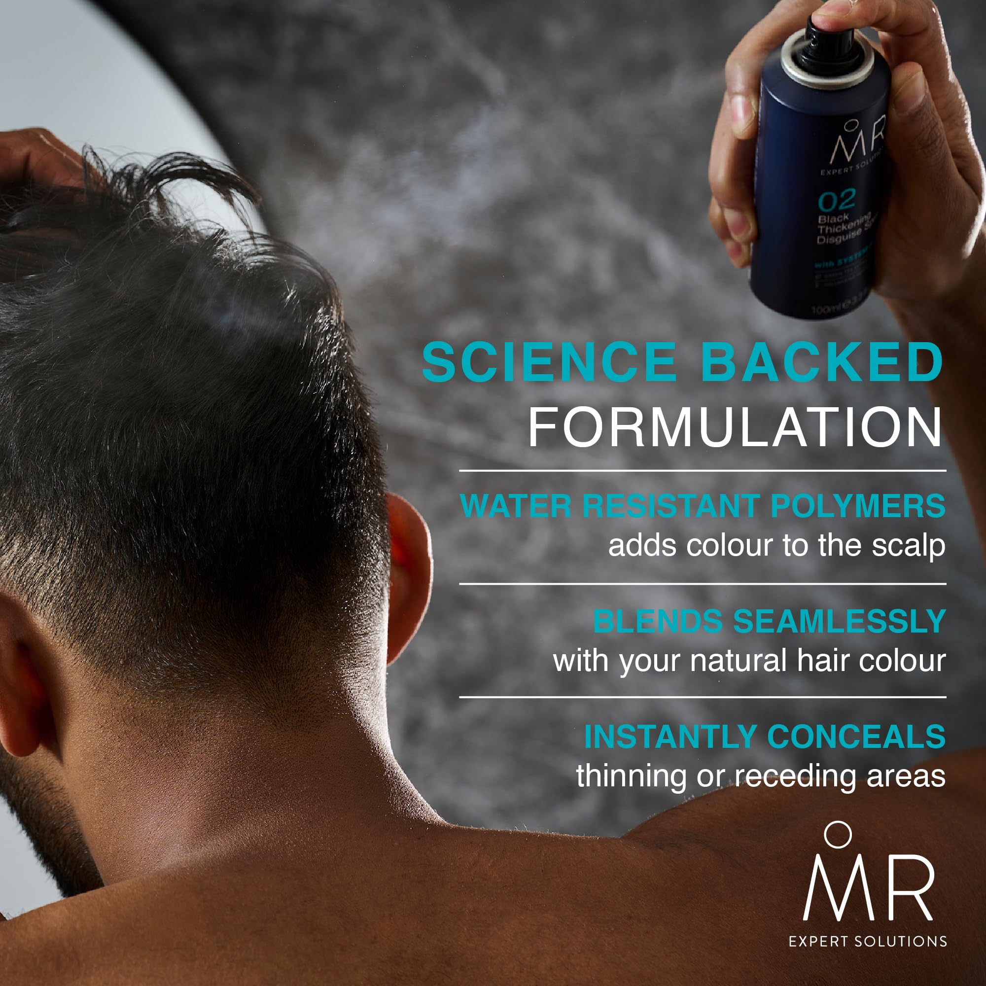 MR Dark Brown Thickening Disguise Spray for Men, Conceals Bald Patches and Thinning Hair + Protect Appearance of Thicker Hair with System PPX & Green Tea Extract, 100ml
