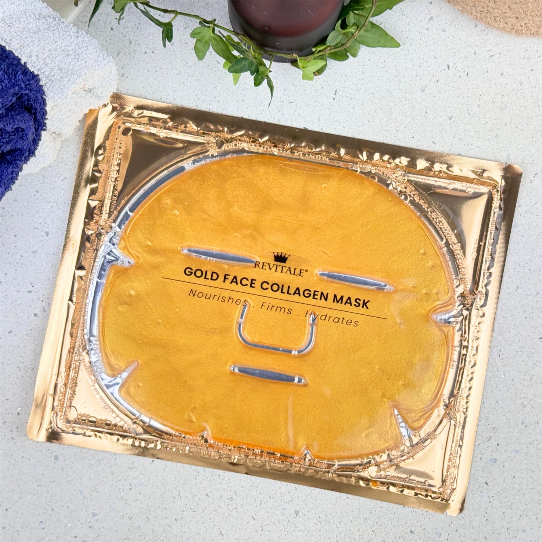 Revitale 24K Gold Face Mask (10 Pack) - Hydrating & Nourishing Sheet with Collagen and Natural Extracts for Radiant, Moisturised Skin