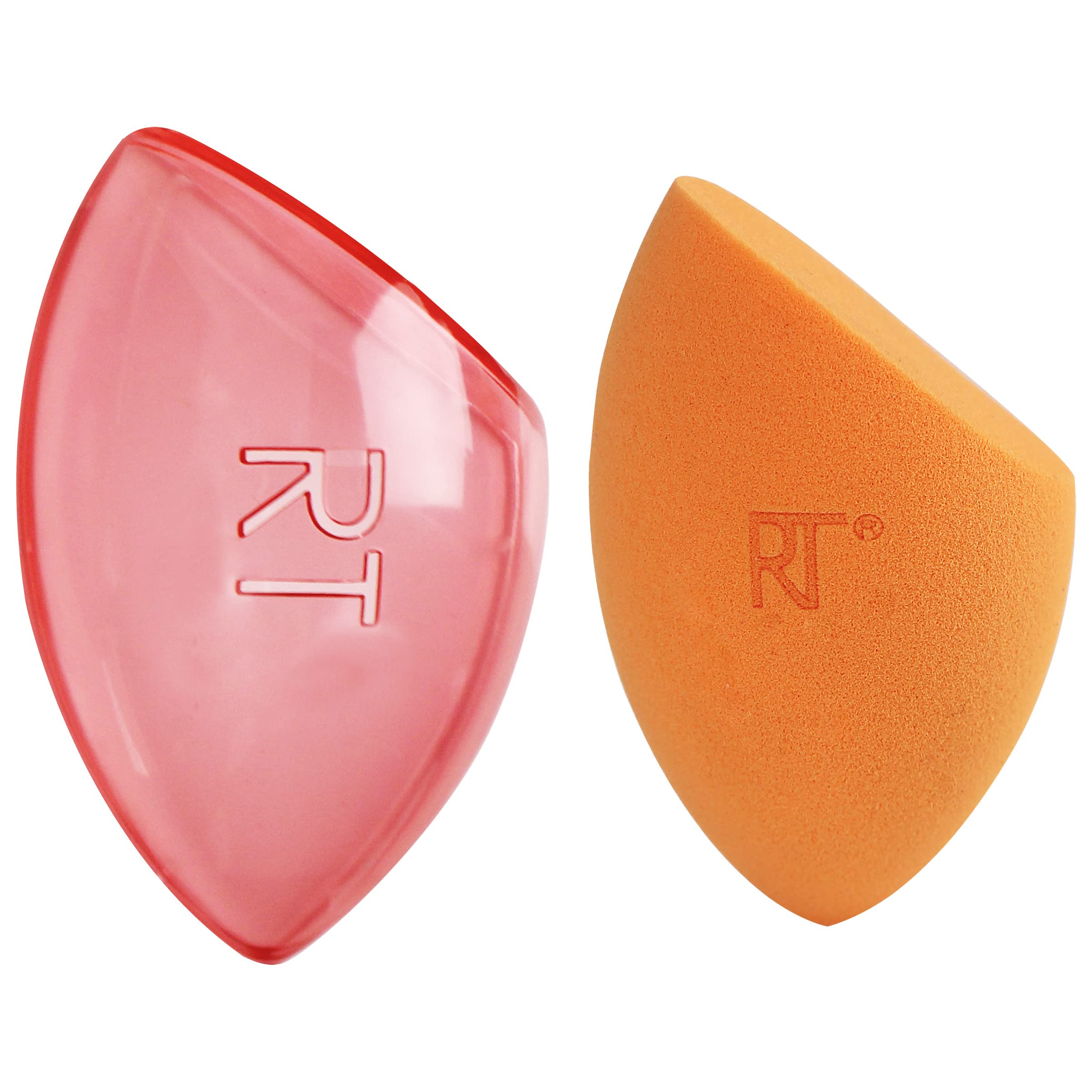 Real Techniques Miracle Complexion Sponge + Travel Case, Makeup Blending Sponge, For Foundation, Sponge Case for Travel, Light To Medium Coverage, Natural, Dewy Makeup, Latex-Free Foam, 2 Piece Set