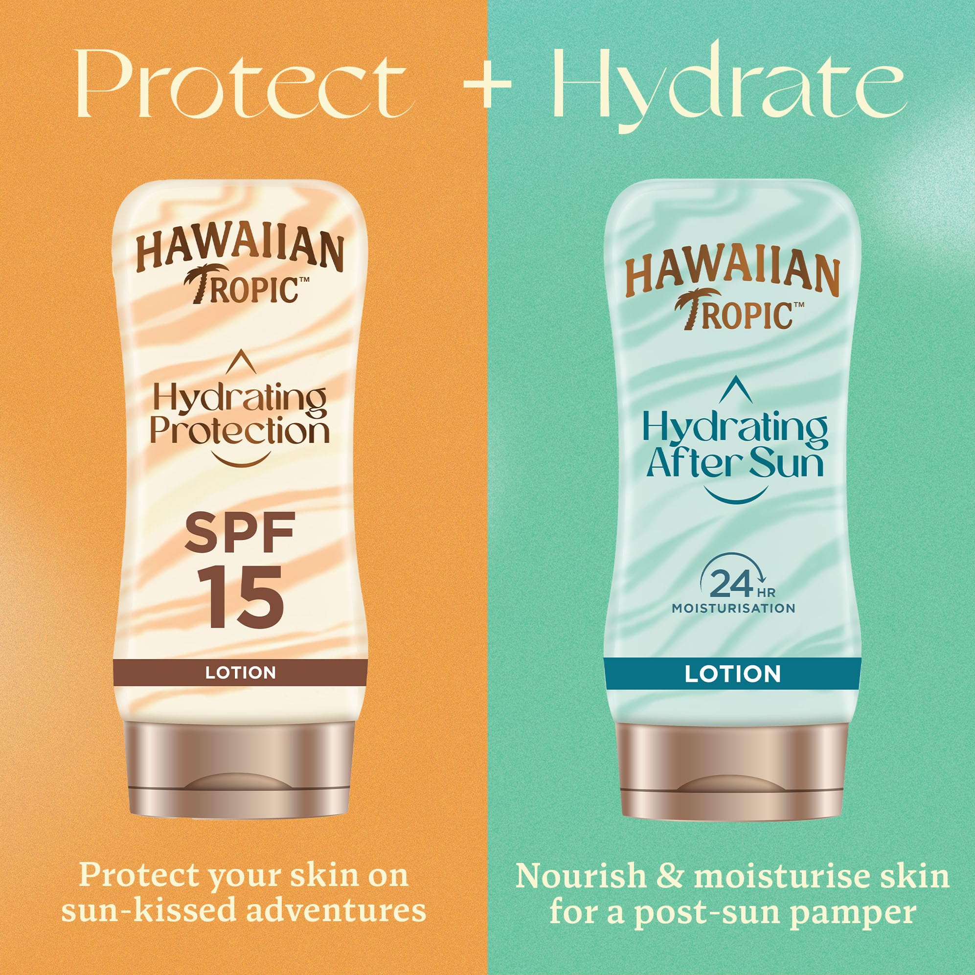 Hawaiian Tropic Hydrating Protection Sunscreen Lotion, Water Resistant SPF 15 UVA + UVB Protection Suncream, 12-Hour Moisturising Sun Lotion with Cocoa and Shea Butter, 180 ml