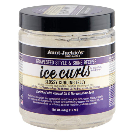 Aunt Jackie's Grapeseed Style and Shine Recipes Ice Curls Glossy Curling Jelly, Hydrates, Softens, Makes Waves, Curls and Coils Easier to Style, 15oz