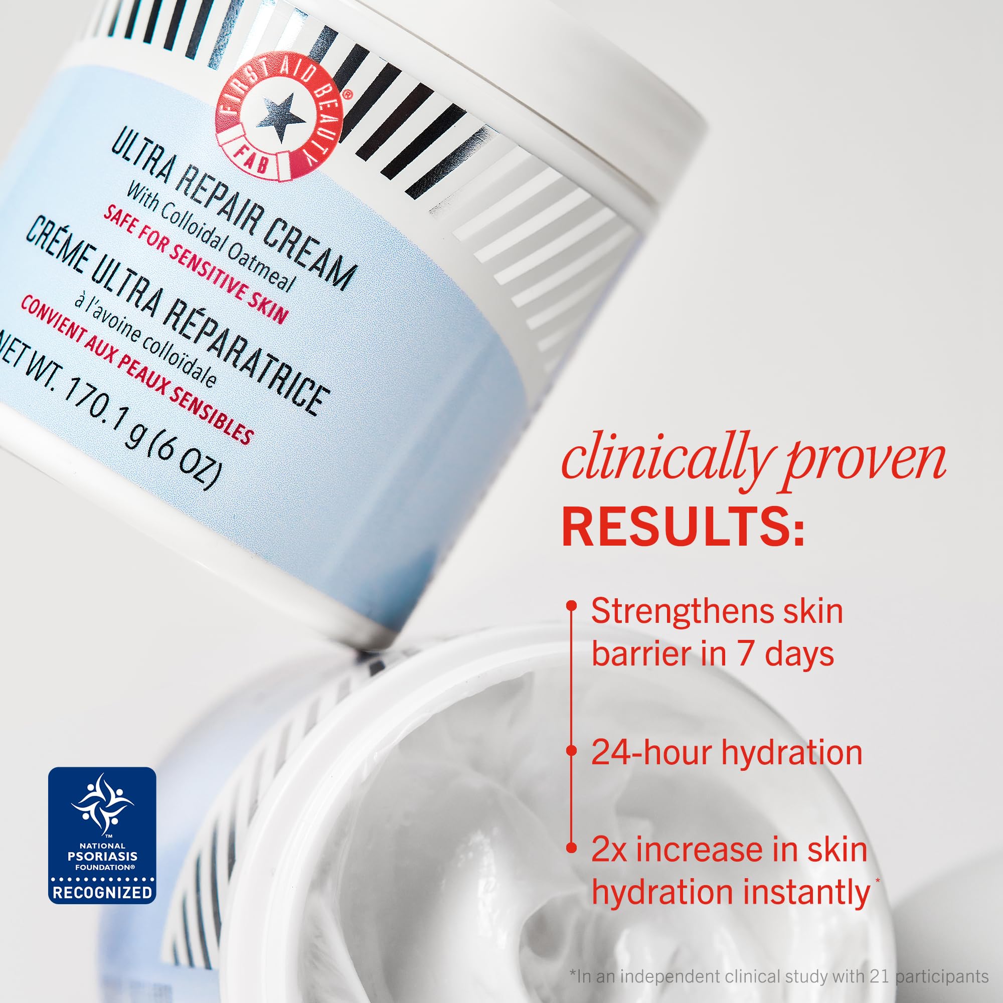 First Aid Beauty - Ultra Repair Cream, Intense Hydration Whipped Colloidal Oatmeal, Clinically Proven to Strengthen Skin Barrier in 7 Days & Helps Relieve Eczema,Luxury Face & Body Moisturiser, 170.1g