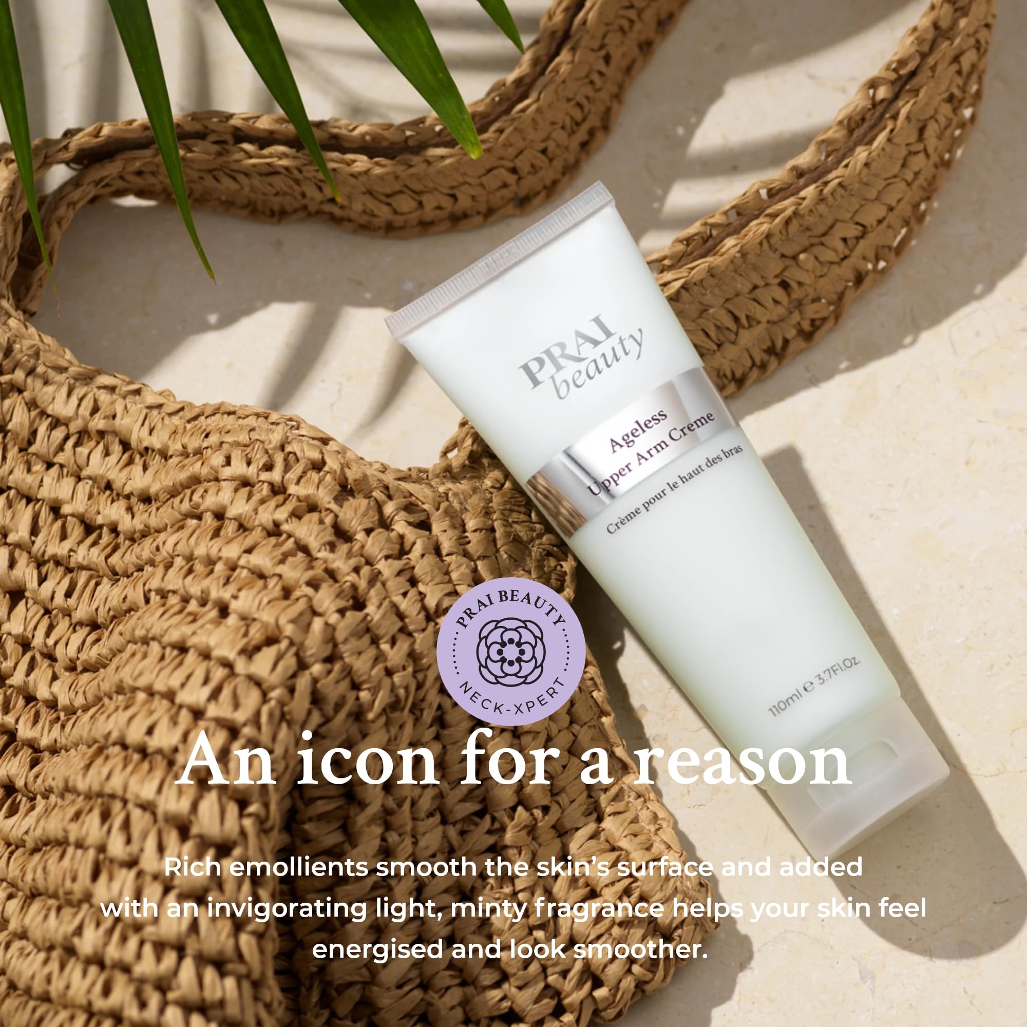 PRAI Ageless Upper Arm Creme 110ml - Advanced Firming & Anti-Ageing Body Cream - Moisturising & Tightening Lotion - With Caffeine & Caprylic/Capric Triglycerides - Tones Loose, Saggy Skin - Mint Scent