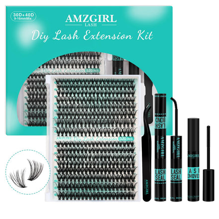 Lash Extension Kit 320Pcs,DIY Individual Lashes Clusters Kit,Lash Bond And Seal,Lash Remover For Eyelashes Extensions,Lash Applicator Tool For False Eyelash Cluster Kit At Home(3040D,D-Mix9-16mm Kit)
