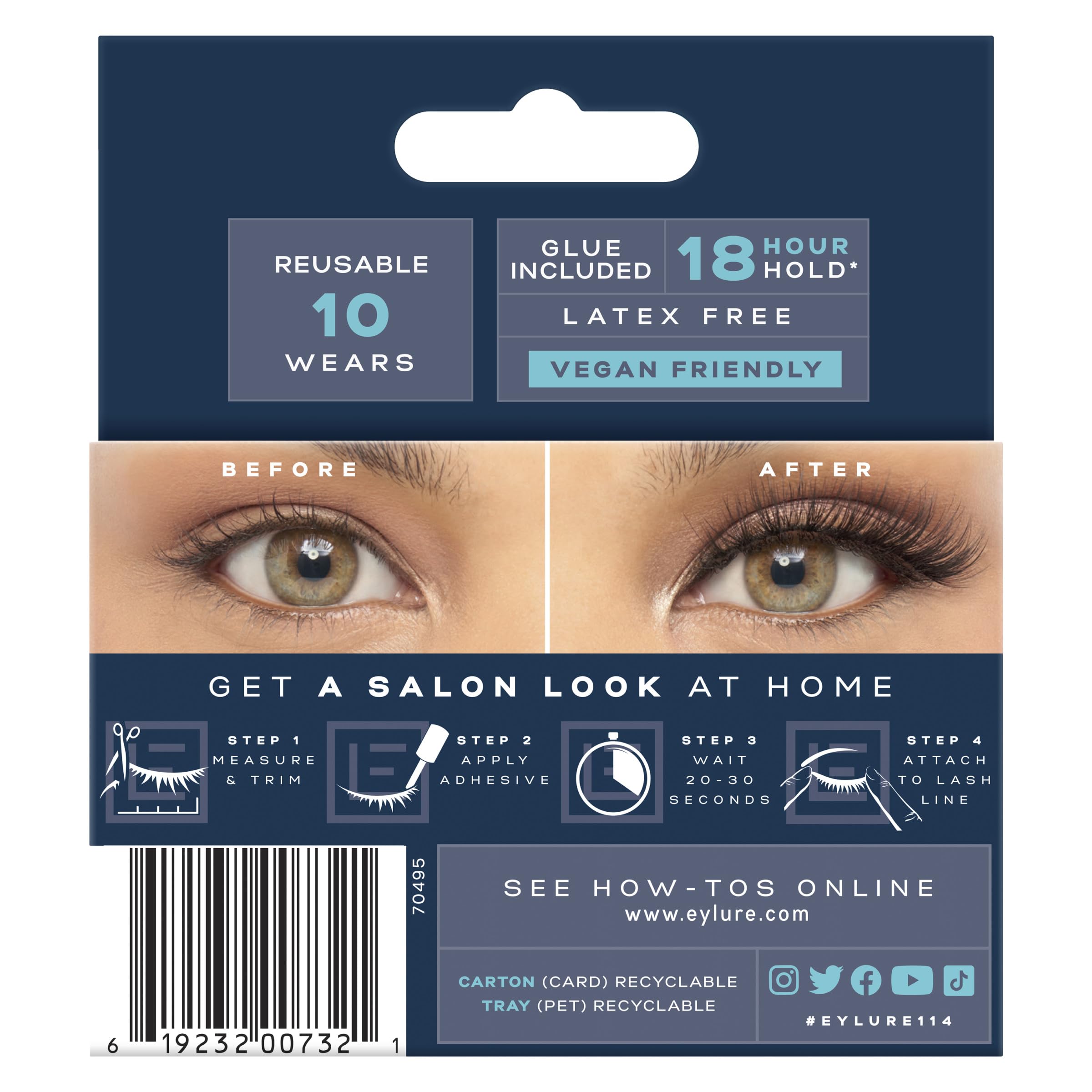 Eylure Salon Extension Look False Eyelashes, Volume No. 114, 1 Pair