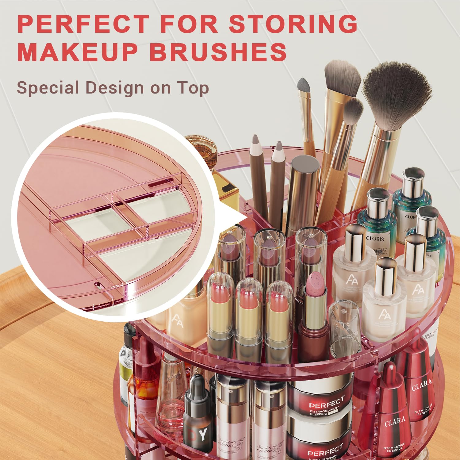 Auxmir Makeup Organiser, 9 Layers Adjustable Large Capacity Cosmetic Organsier for Jewellery, Lipsticks, 360 Degree Rotating Skincare Organiser, Make Up Storage Display for Bathroom, Bedroom, Pink