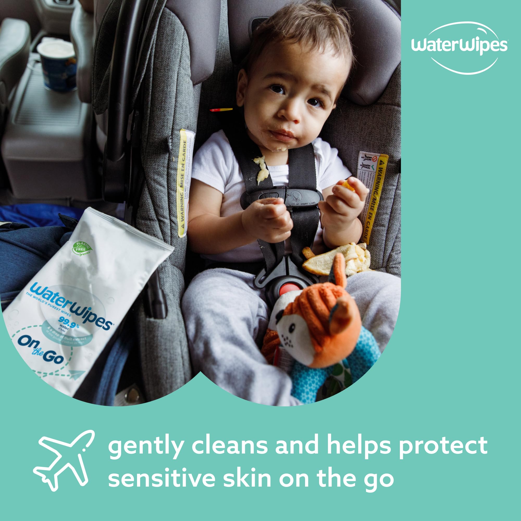 WaterWipes On The Go Wipes, 224 Count (8 Packs), 99.9% Water-Based Wipes for Travel, Sports, and to Refresh Skin, Unscented, Packaging May Vary