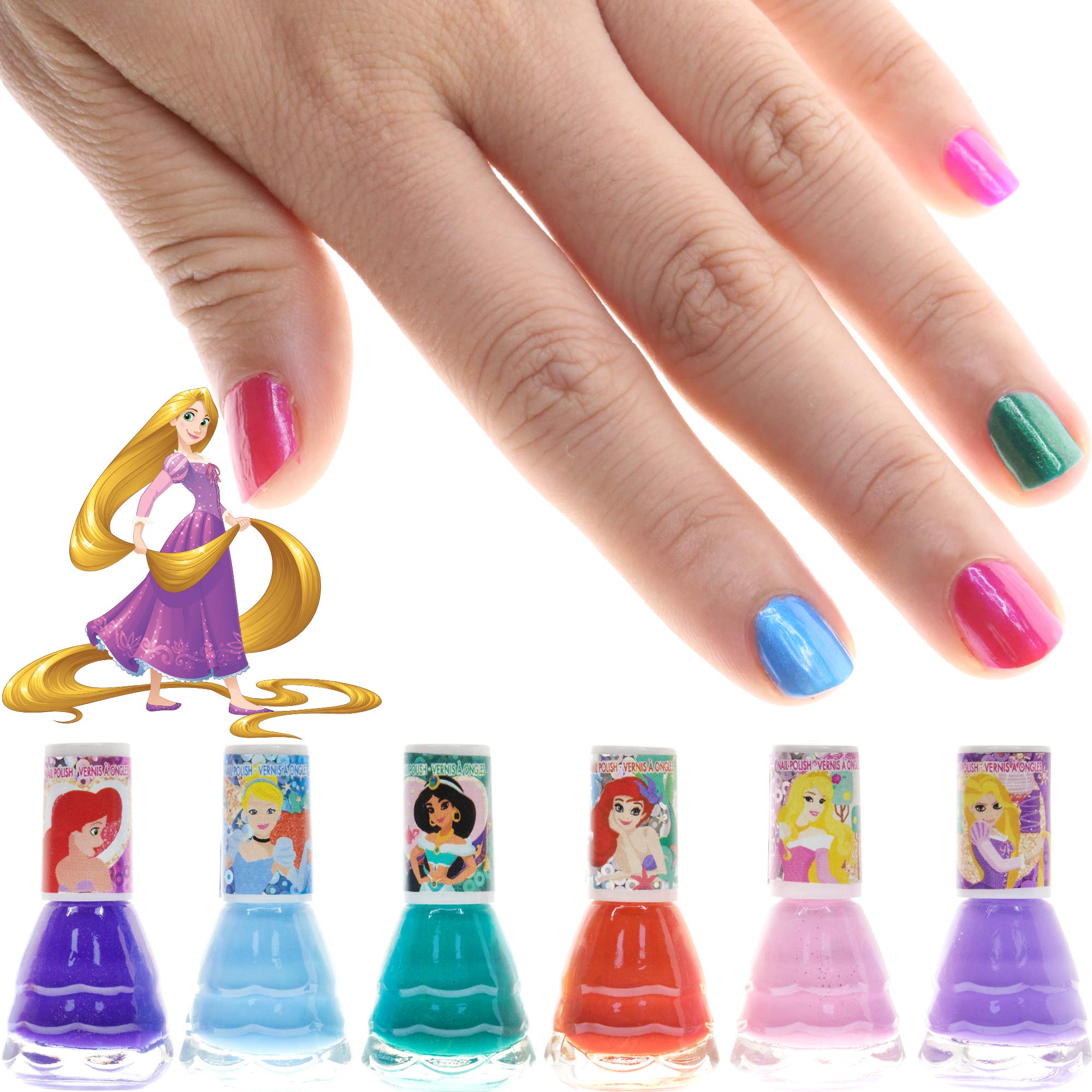 Disney Princess 18 Piece Water-Based Nail Polish Set, Castle Theme, Quick Dry and Peels-Off, Nail Paint Set for Girls, Perfect for Parties, Sleepovers and Makeovers, Ages 3+, By Townley Girl