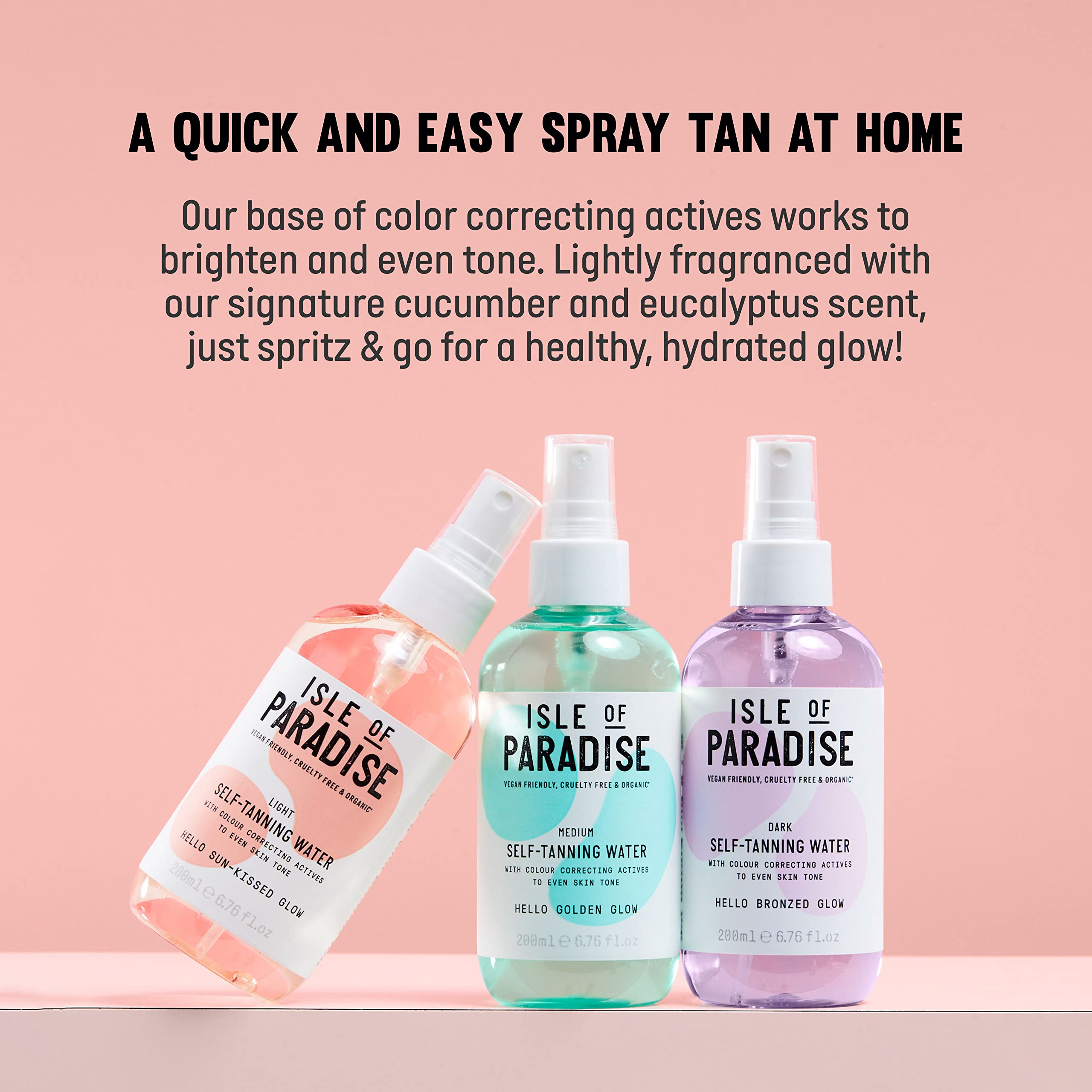 Isle of Paradise Self Tan Water Light (200 ml) Hydrating Self Tanning Water Natural Ingredients & Vegan