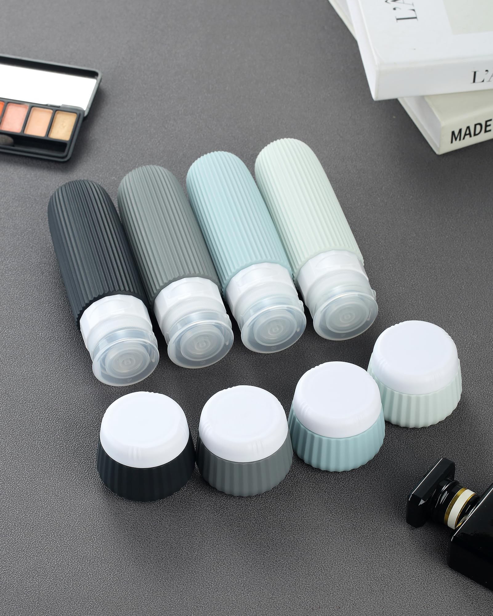 Gemice Travel Bottles - 8pcs TSA Approved Silicone Squeezable Toiletries Containers, 90ml, Clear Bag, Leak Proof