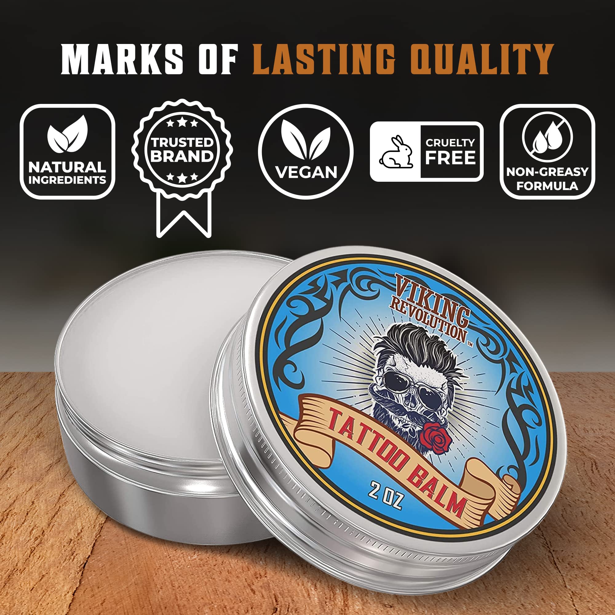 Viking Revolution Tattoo Balm for Before, During & Post Tattoo – Safe, Natural Tattoo Aftercare Cream – Moisturizing Lotion to Promote Skin Healing Tattoo Cream (2 Pack)