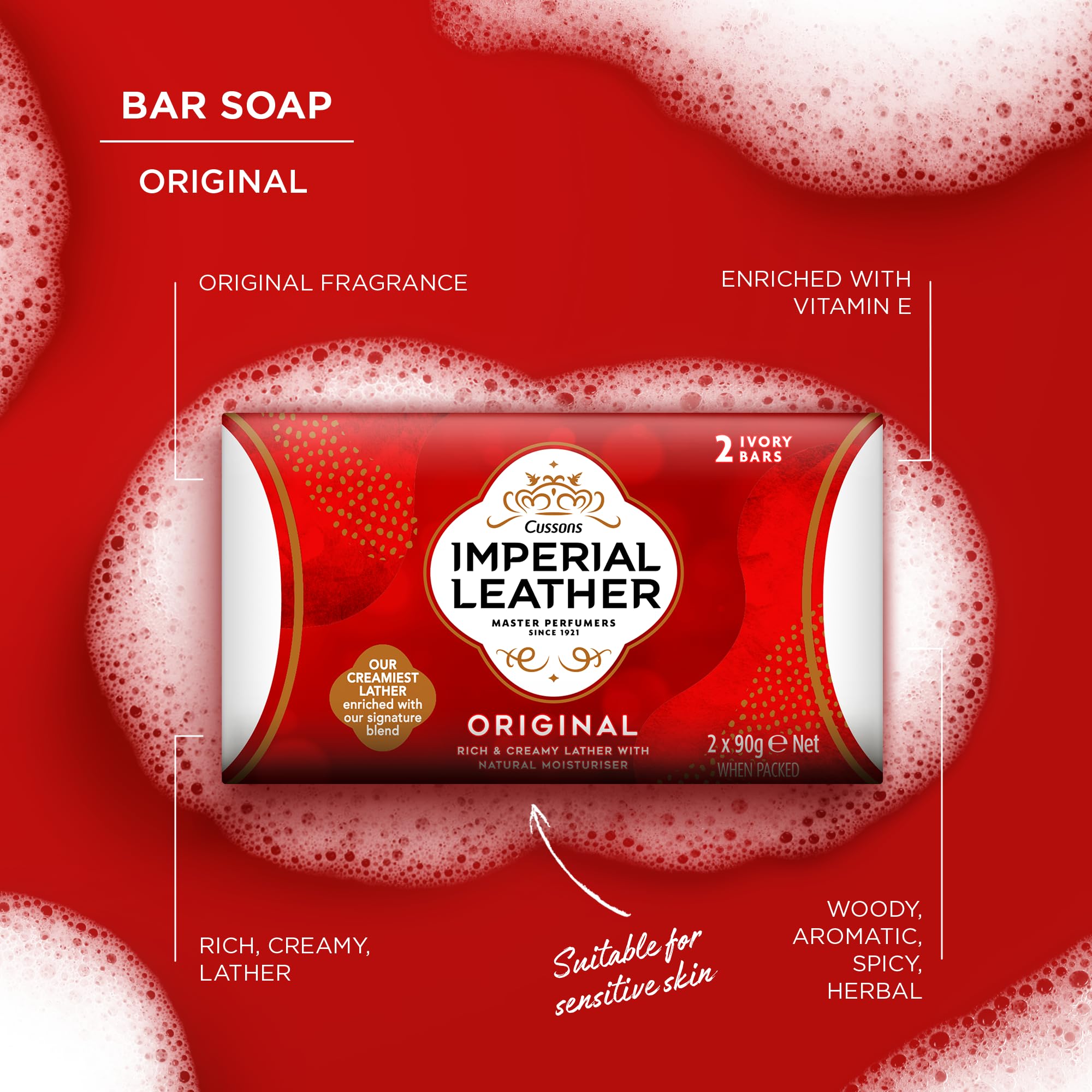 Imperial Leather Bar Soap Original Classic Cleansing Bar, Gentle Skin Care, Bulk Buy, Pack of 9 x 2 bars (total 18 bars)