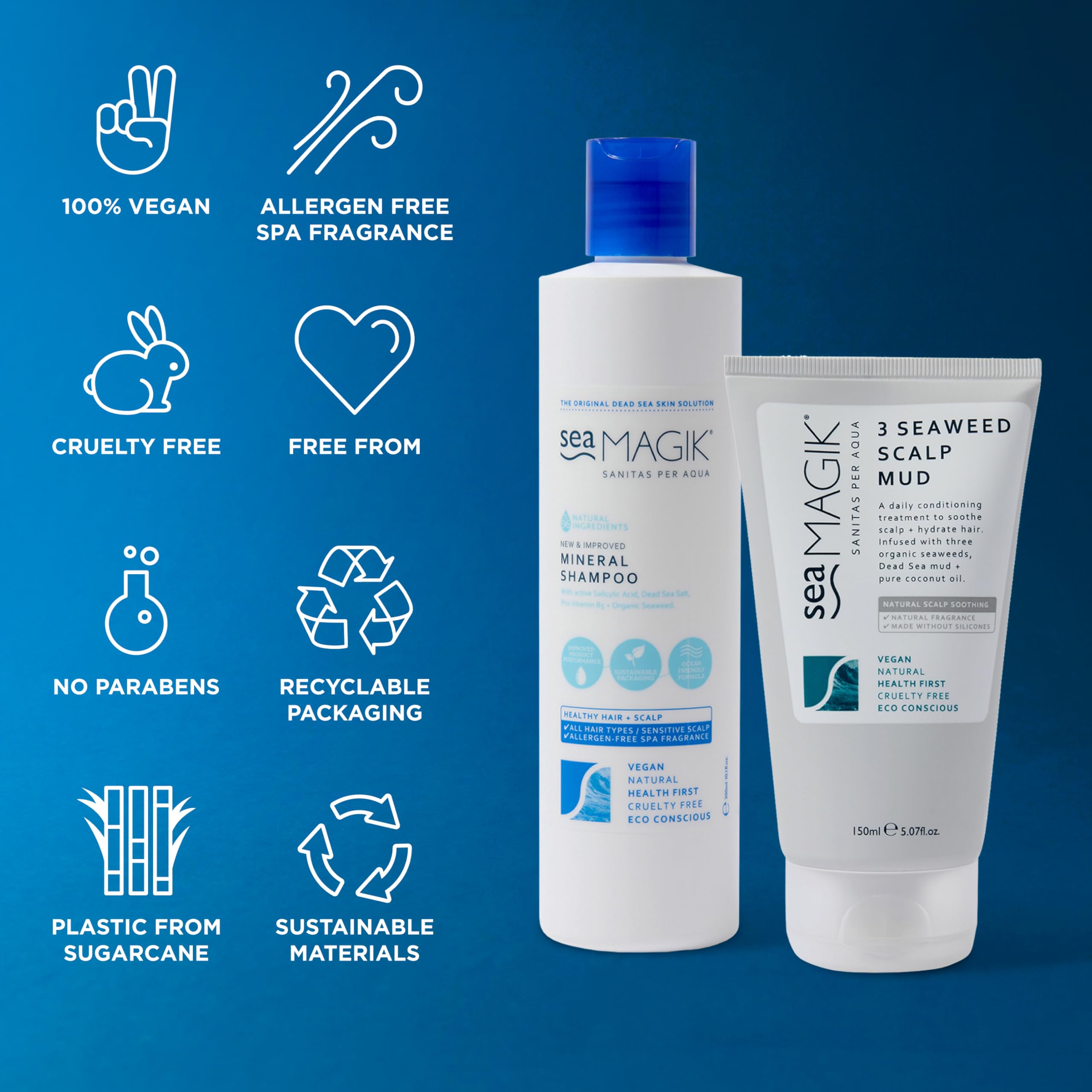 Sea Magik - Salicylic Acid Shampoo and Scalp Mask Set for Sensitive and Dry Scalp and Hair, Infused with Strengthening Seaweed, Long Lasting Hydration, Vegan, Cruelty Free (300ml + 150ml)