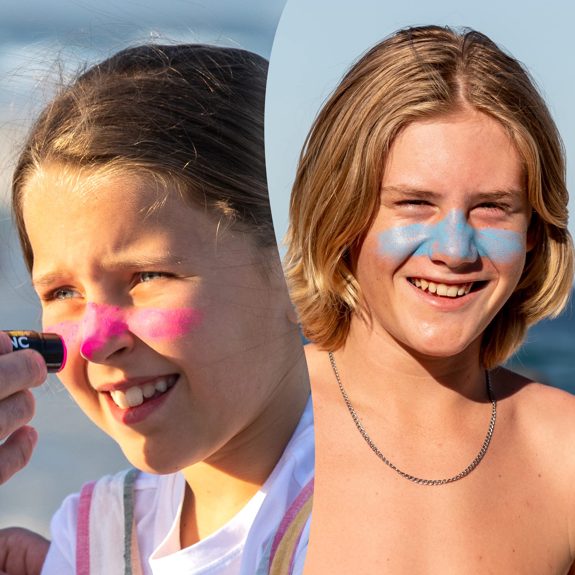 Sun Zapper Zinc Stick - Pink, Blue, Green, Yellow Face Sunblock Rainbow 4-Pack SPF50+ Coloured Zinc Sunscreen Sticks Made in Australia