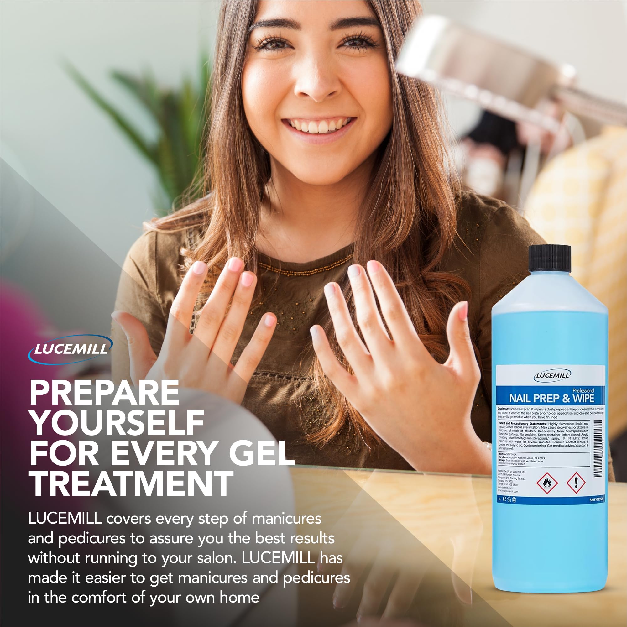 Lucemill Nail Prep & Wipe Gel Polish Cleanser | Professional Formula for Gel Nails & Acrylics | Alcohol Wipe Off Solution - 1 Litre