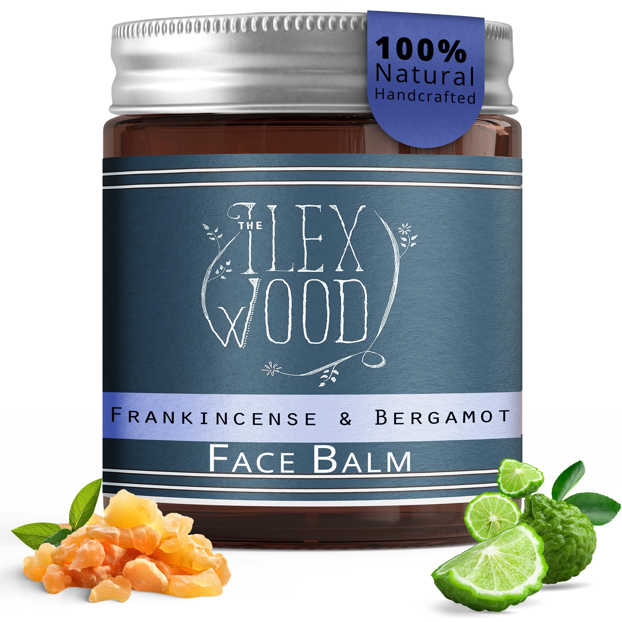 The Ilex Wood - Frankincense and Bergamot Face Balm - 100% Natural, Vegan, Moisturising, Anti Ageing, Wrinkle and Line Reducing Ingredients, Cruelty Free - 60ml (2.03 fl oz)