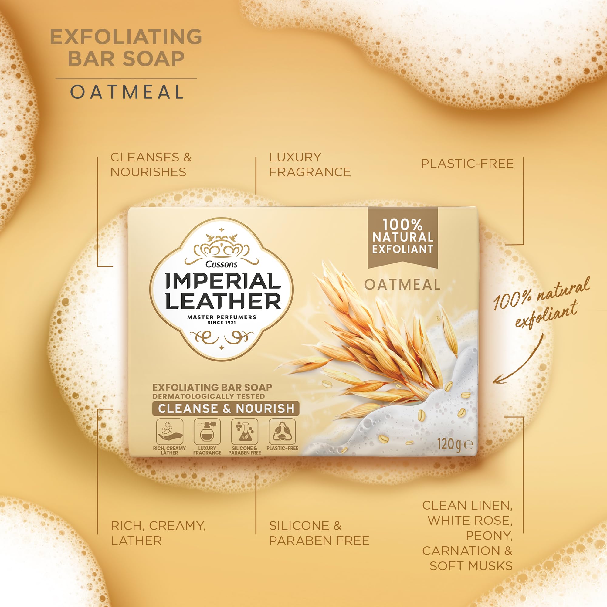 Imperial Leather Oatmeal Exfoliating Bar Soap, Bulk Buy, Pack 12 x 120g