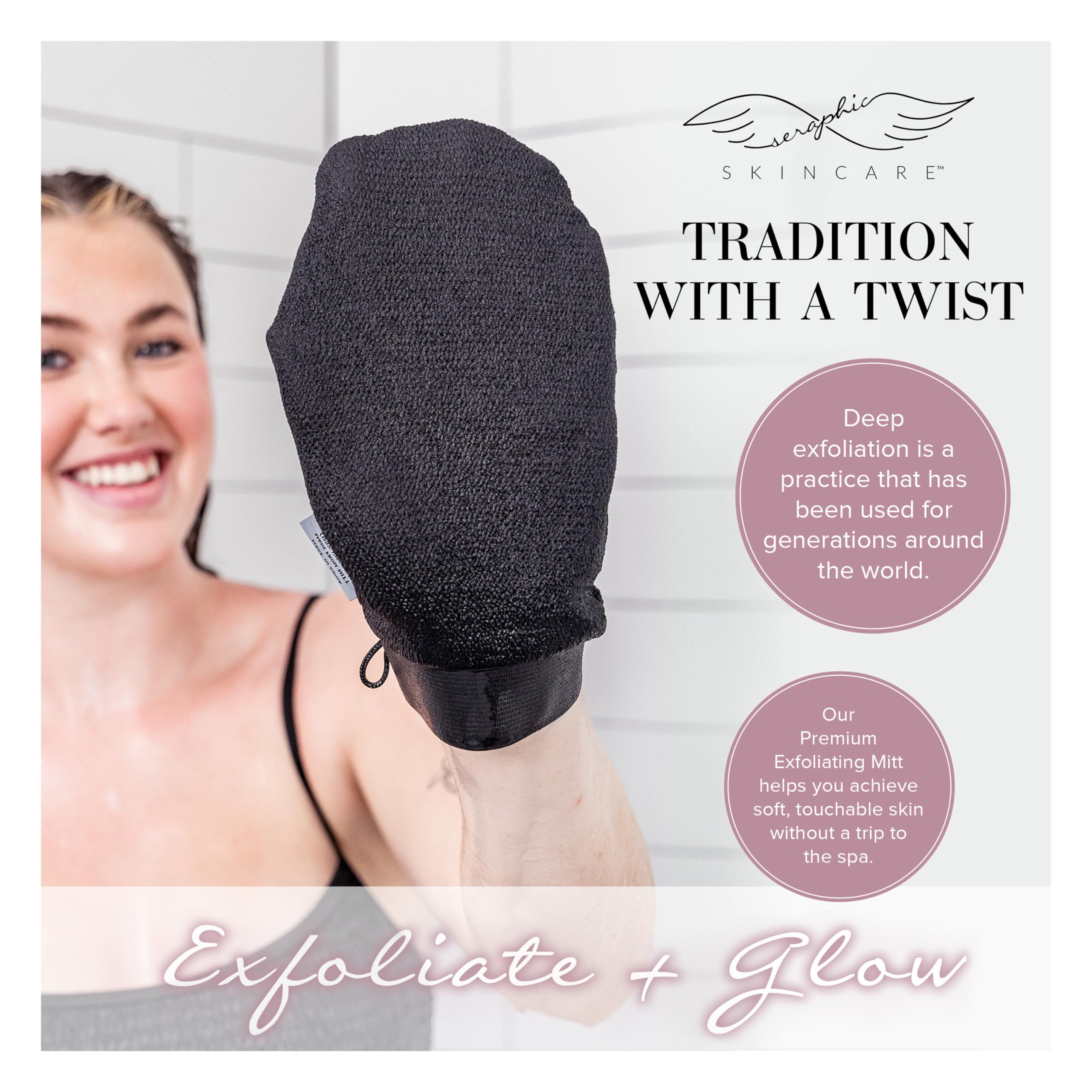 Seraphic Skincare Korean Exfoliating Gloves (1pc) Microdermabrasion at Home, Exfoliating Mitts Visibly Lift Away Dead Skin, Great for Spray Tan Removal, Made of 100% Viscose Fiber