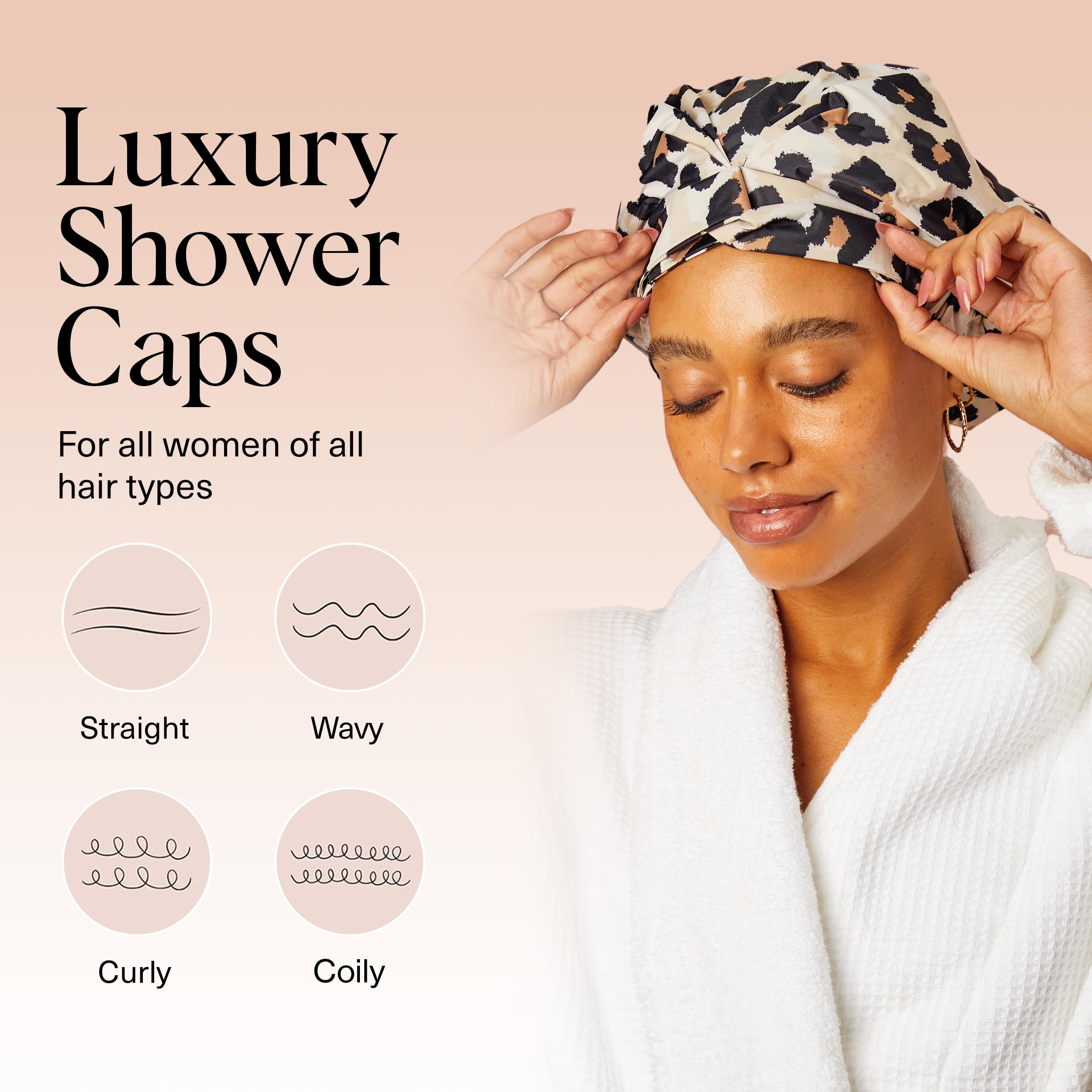 kitsch Luxury Shower Cap for Women, Leopard- Leopard,one size