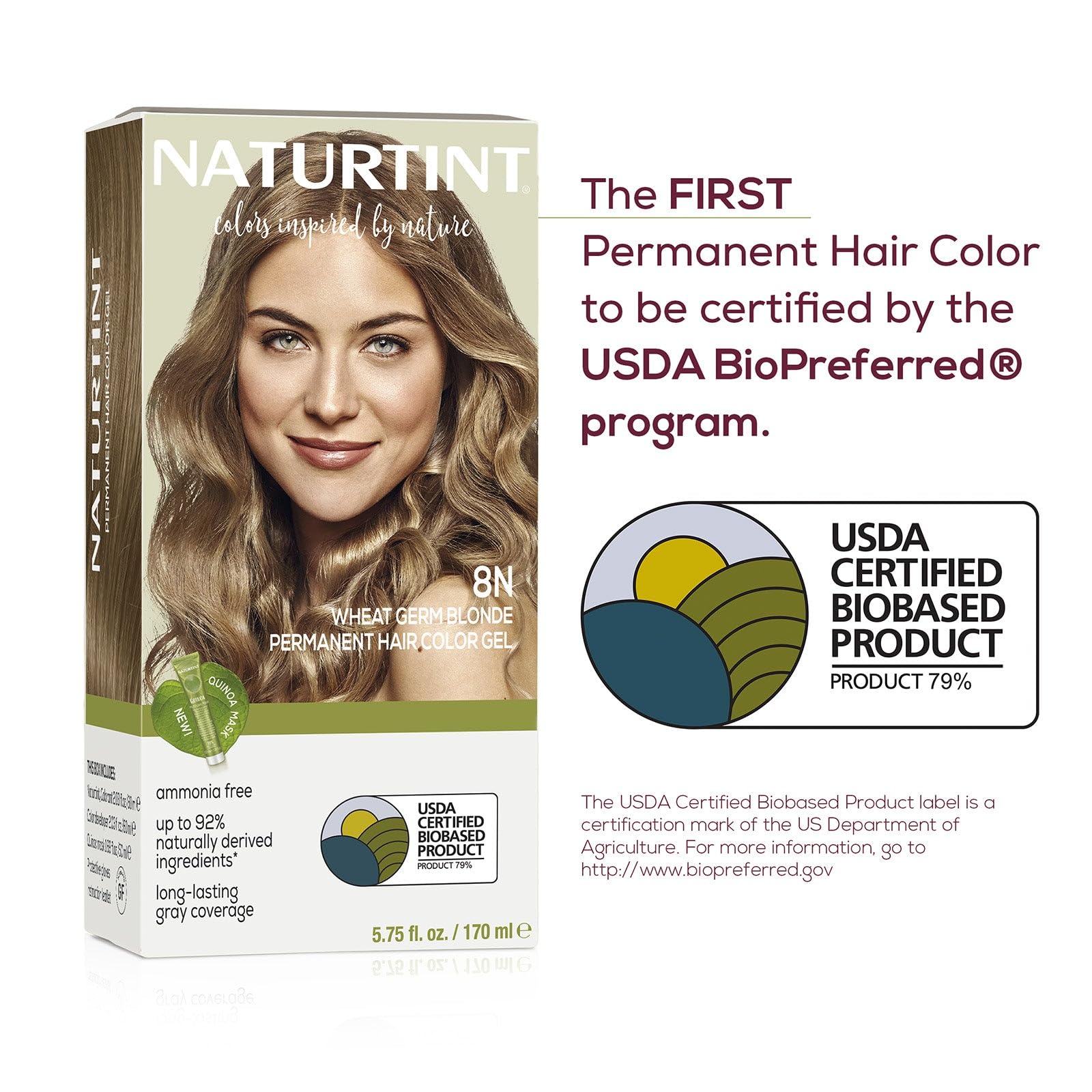 Naturtint 8N Wheat Germ Blonde Permanent Hair Color (Pack of 1), Ammonia Free, Vegan, Cruelty Free, up to 100% Gray Coverage, Long Lasting Results (Packaging may vary)
