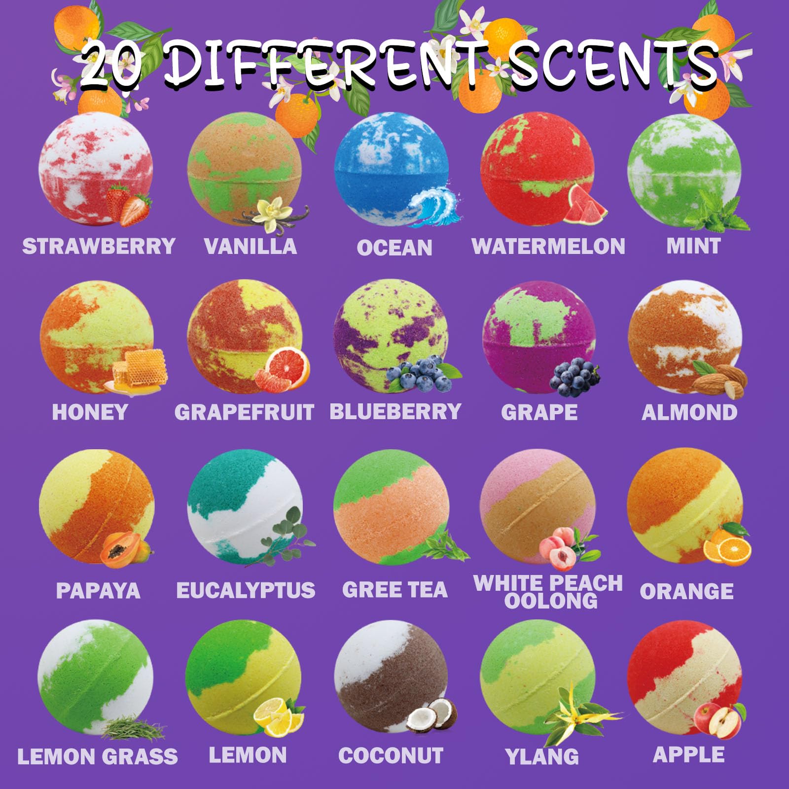 Bath Bombs Gift Set for Kids - 20Pcs Bubble Bathbombs with Natural and Organic Ingredients for Women, Home Spa Fizzes Bath Balls to Moisturize Skin for Christmas for Lover, Girls and Boys