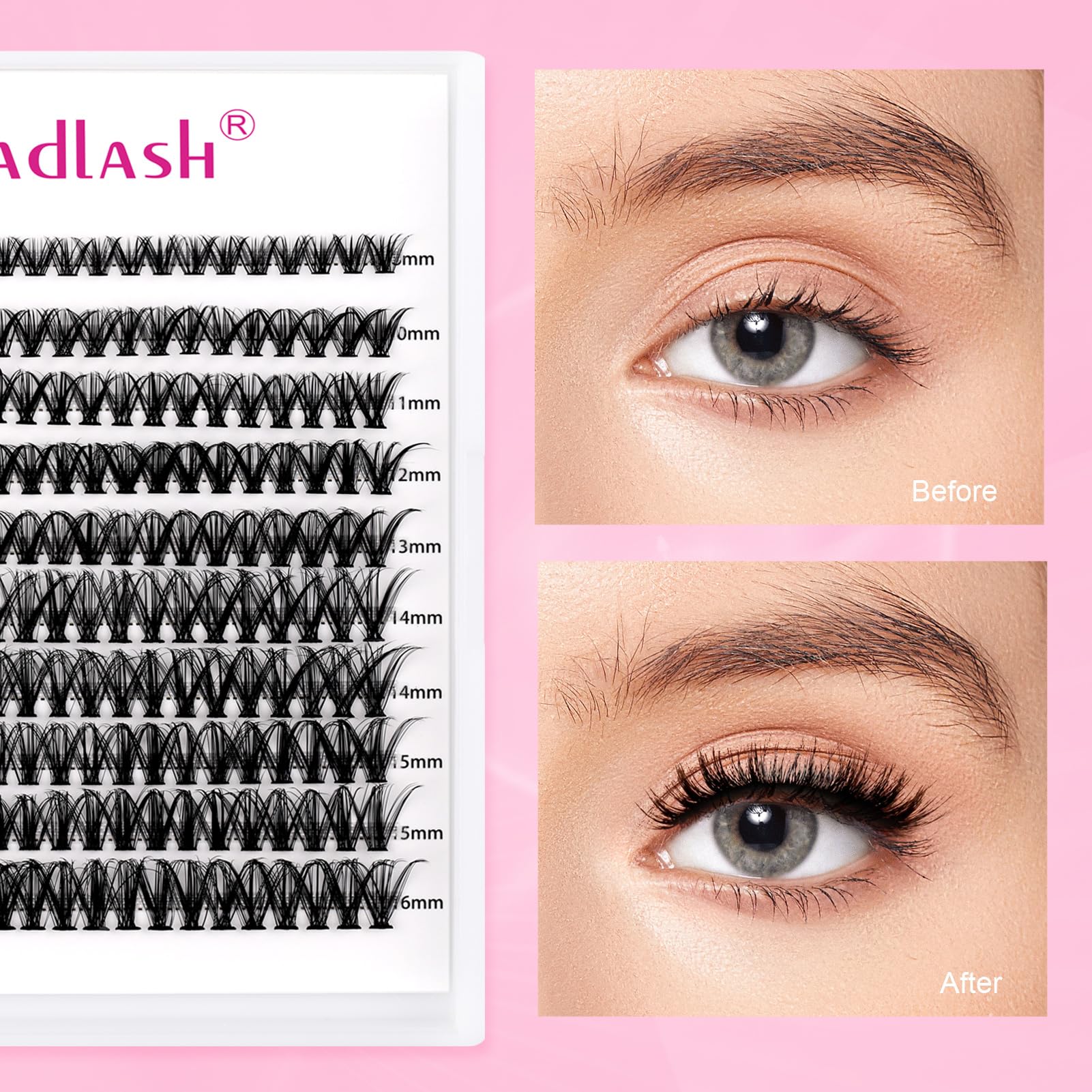 FADLASH Individual Eyelashes 200Pcs Cluster Lashes 8-16mm Mix Eyelash Extension Kit 0.07 D Curl DIY Lash Extensions Soft Lashes Individual Cluster Wispy Lash Clusters with Bond and Seal and Tweezers