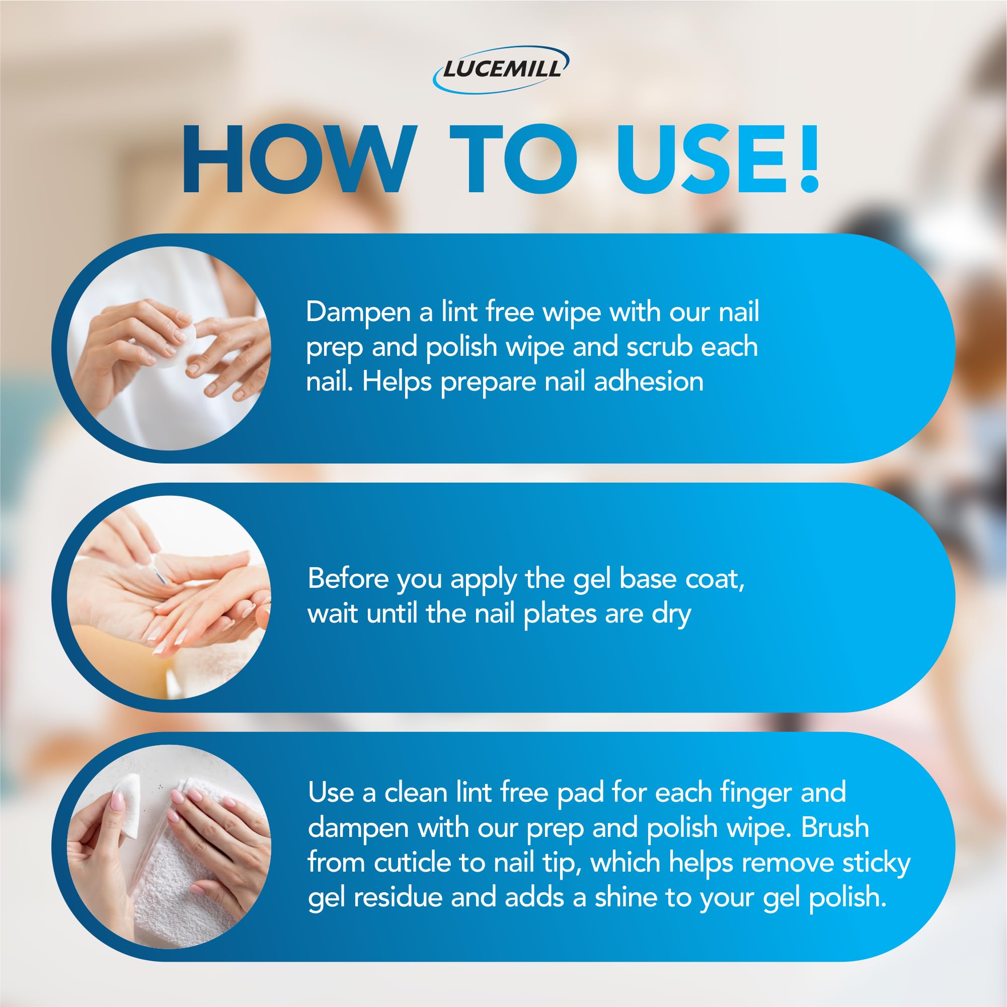 Lucemill Nail Prep & Wipe Gel Polish Cleanser | Professional Formula for Gel Nails & Acrylics | Alcohol Wipe Off Solution - 1 Litre