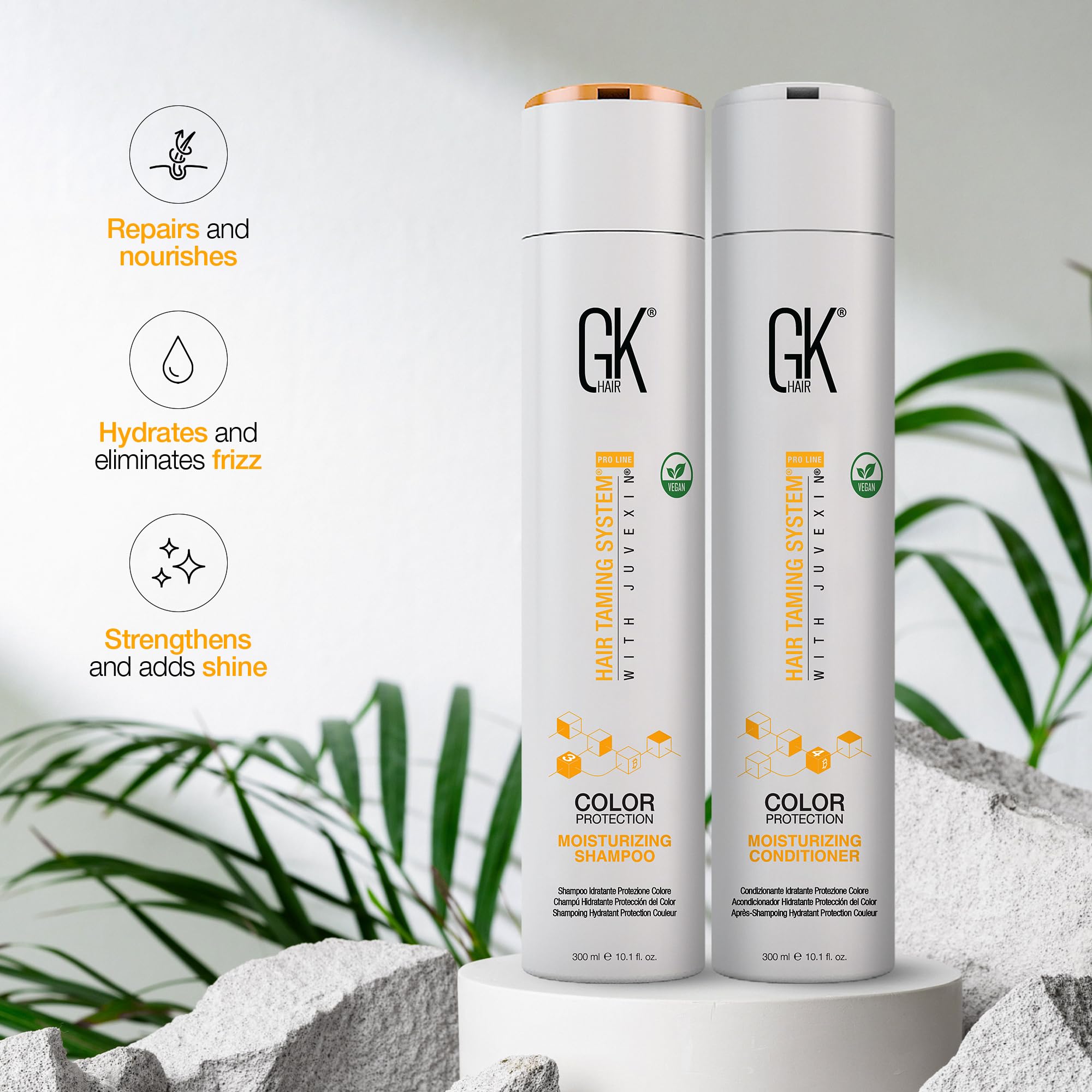 GK HAIR Global Keratin Moisturizing Shampoo and Conditioner Duo Hydrating Formula for Normal to Dry Hair Colour Protection Infused with Keratin Healthier Sulfate Paraben Free Suitable Men Women 300ml