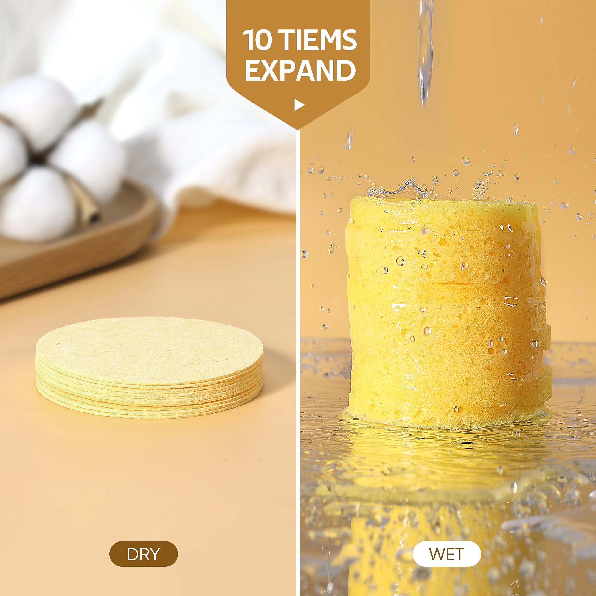 GAINWELL 50-Count Compressed Cellulose Facial Sponges, 100% Natural Cosmetic Spa Sponges for Cleansing, Exfoliating Mask, Makeup Removal