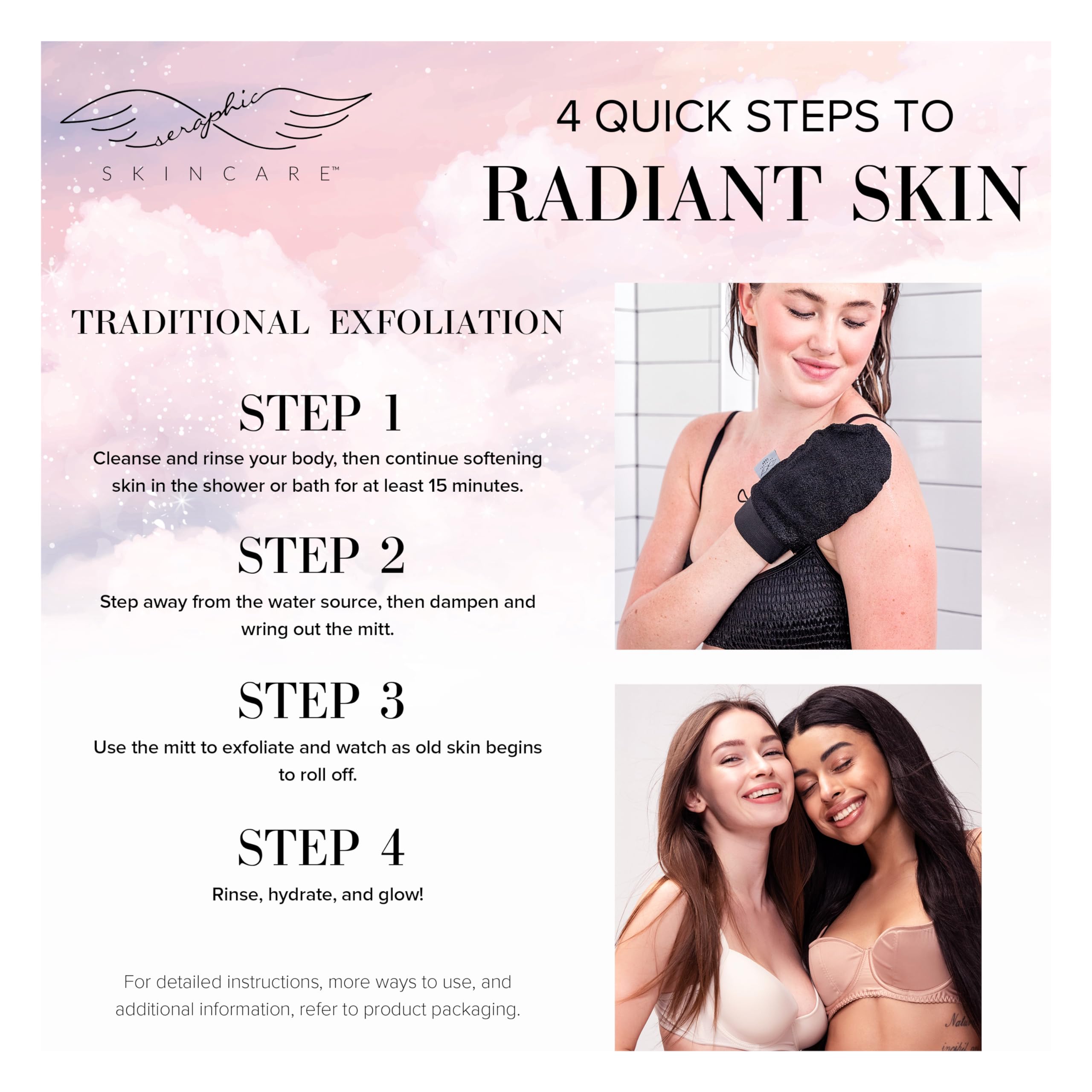 Seraphic Skincare Korean Exfoliating Gloves (1pc) Microdermabrasion at Home, Exfoliating Mitts Visibly Lift Away Dead Skin, Great for Spray Tan Removal, Made of 100% Viscose Fiber