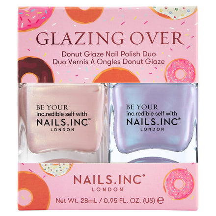 Nails.INC Glazing Over Nail Polish Duo, Long Lasting Glossy Nail Color, Cruelty Free, Vegan, Includes Glazy For You and Donut Give Up