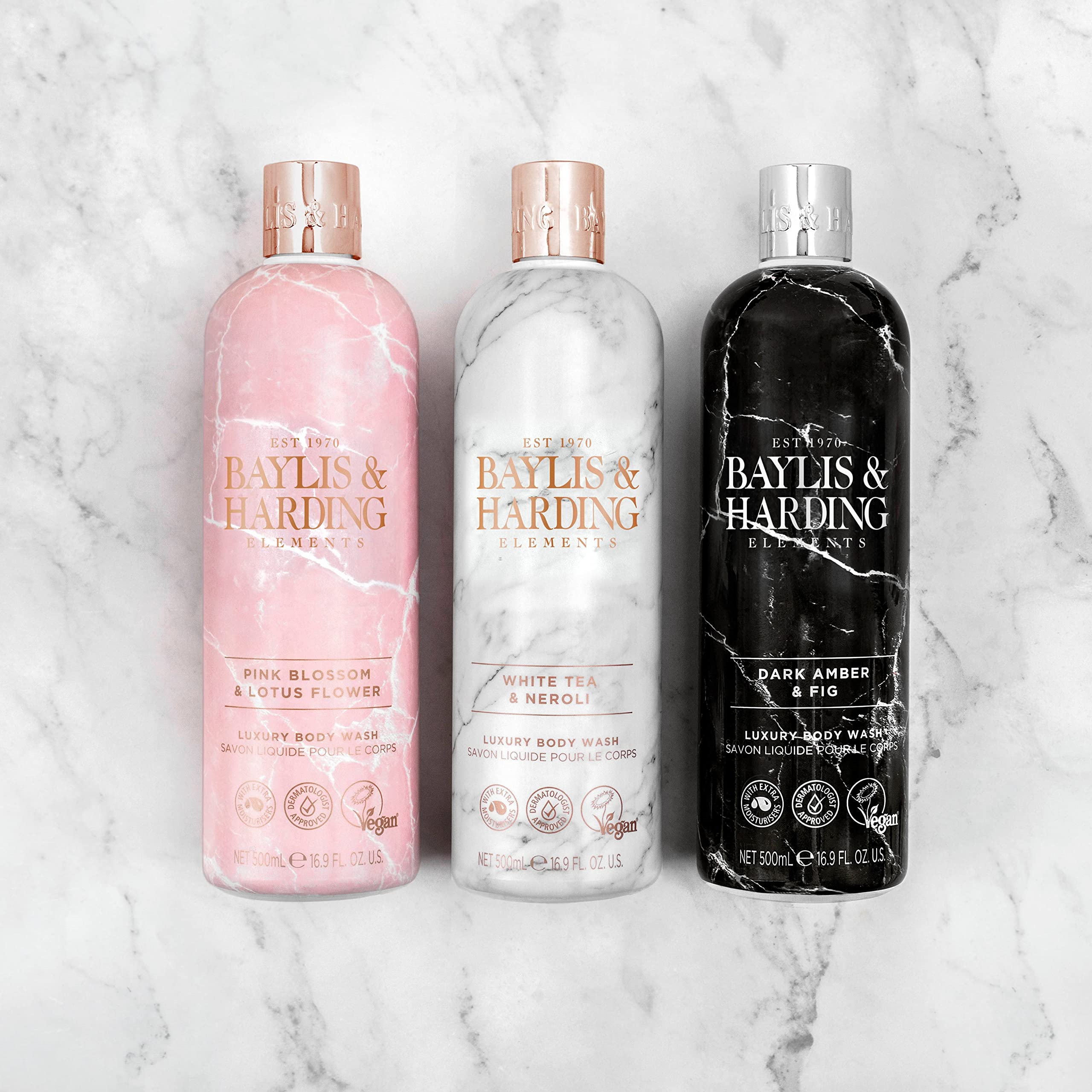 Baylis & Harding Liquid Body Wash Soap, Elements, Dark Amber & Fig, 16.9oz/500ml (4-Pack)
