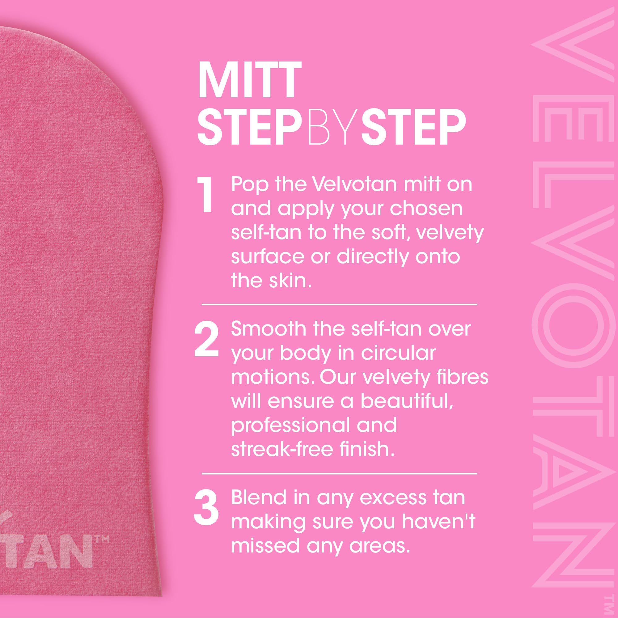 VELVOTAN Original Double Sided Tanning Mitt - Pink - Self Tanning Applicator for Stain-Free Hands, Washable & Reusable, Use with Any Fake Tan