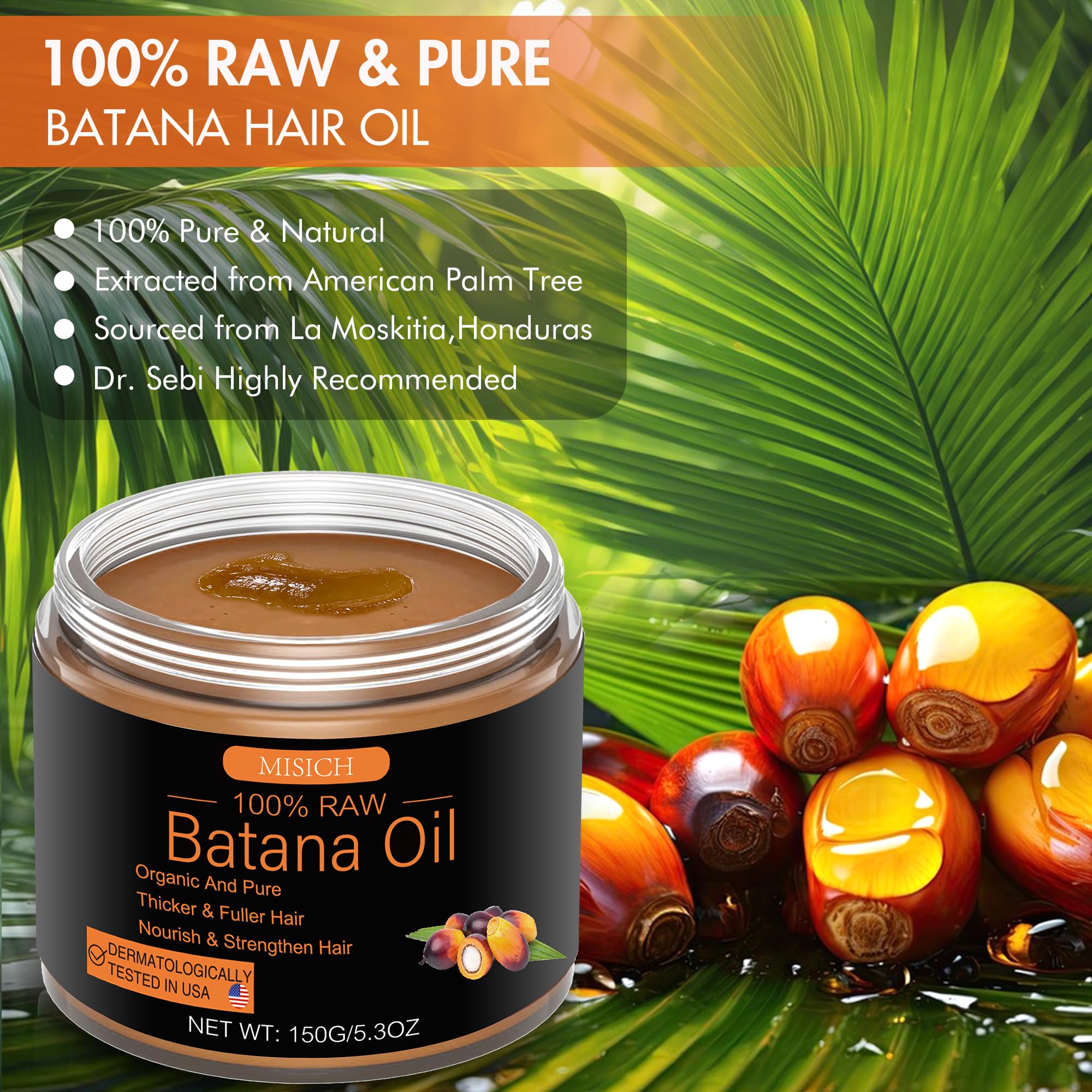 Raw Batana Oil for Hair Growth, 100% Natural Pure Dr. Sebi Botana Oil, Unrefined Organic Batana Hair Growth Oil for Prevent Hair Loss, Enhances Hair Thickness for Men & Women 5.3 oz